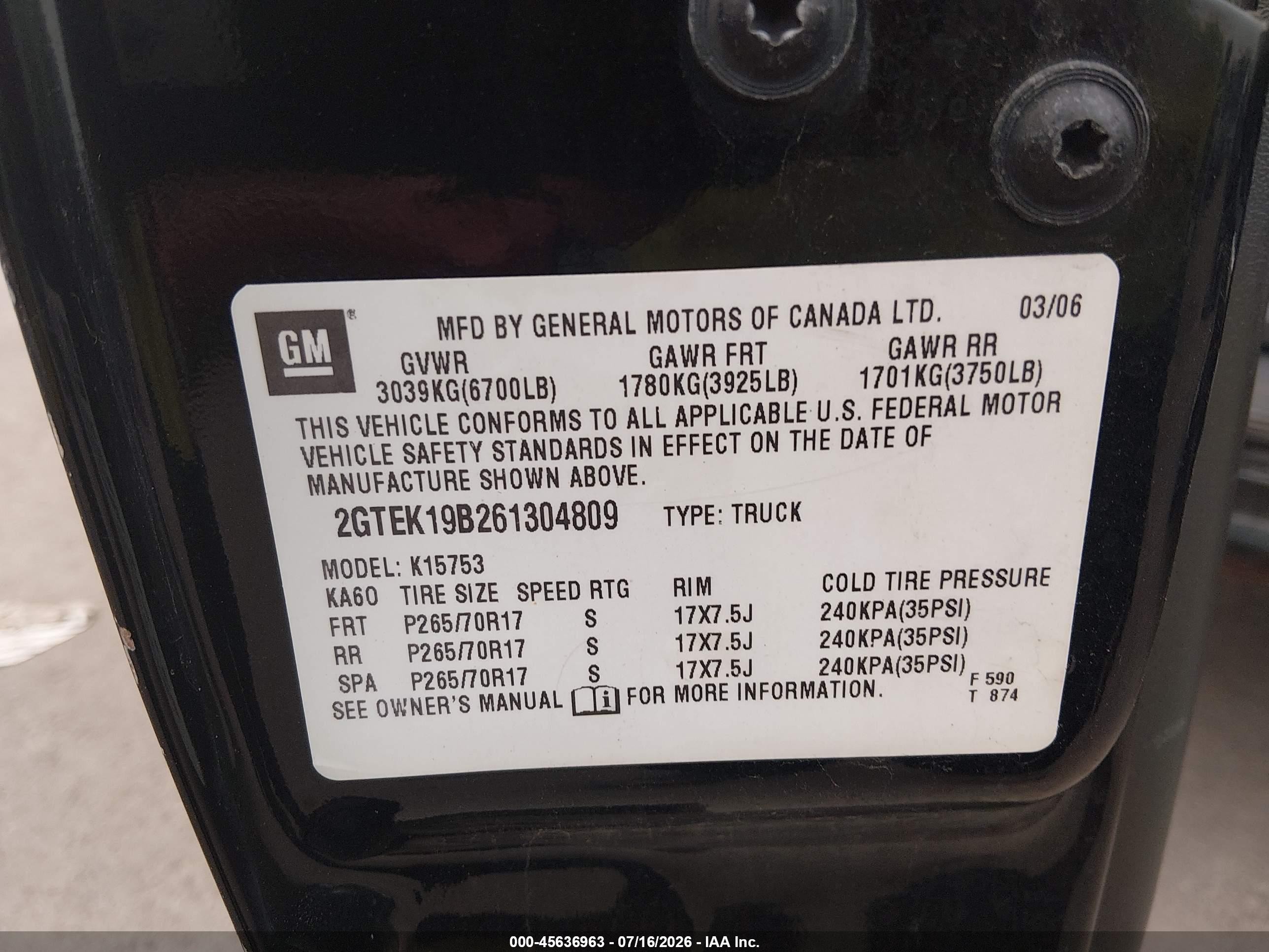 2006 Gmc Sierra 1500 Sle2 Black vin: 2GTEK19B261304809