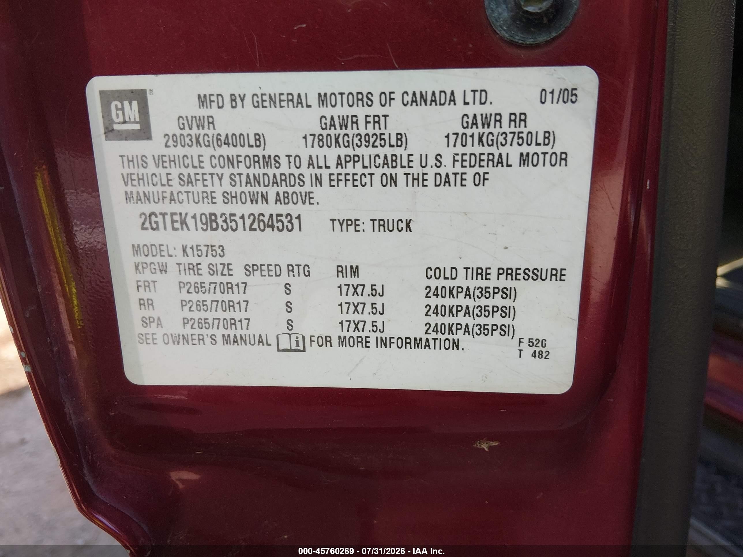 2005 Gmc Sierra 1500 Sle Maroon vin: 2GTEK19B351264531