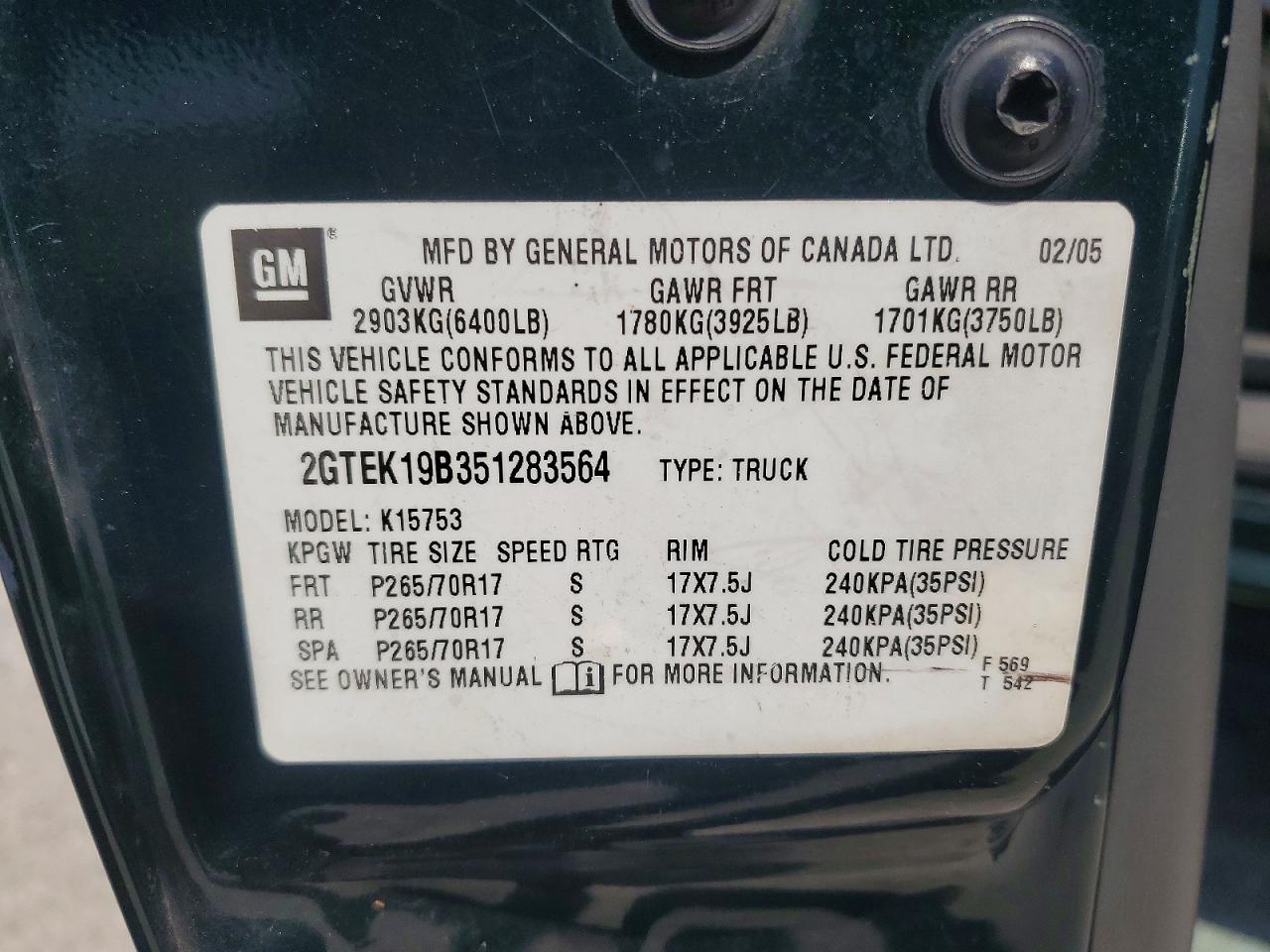 2005 Gmc New Sierra K1500 Green vin: 2GTEK19B351283564