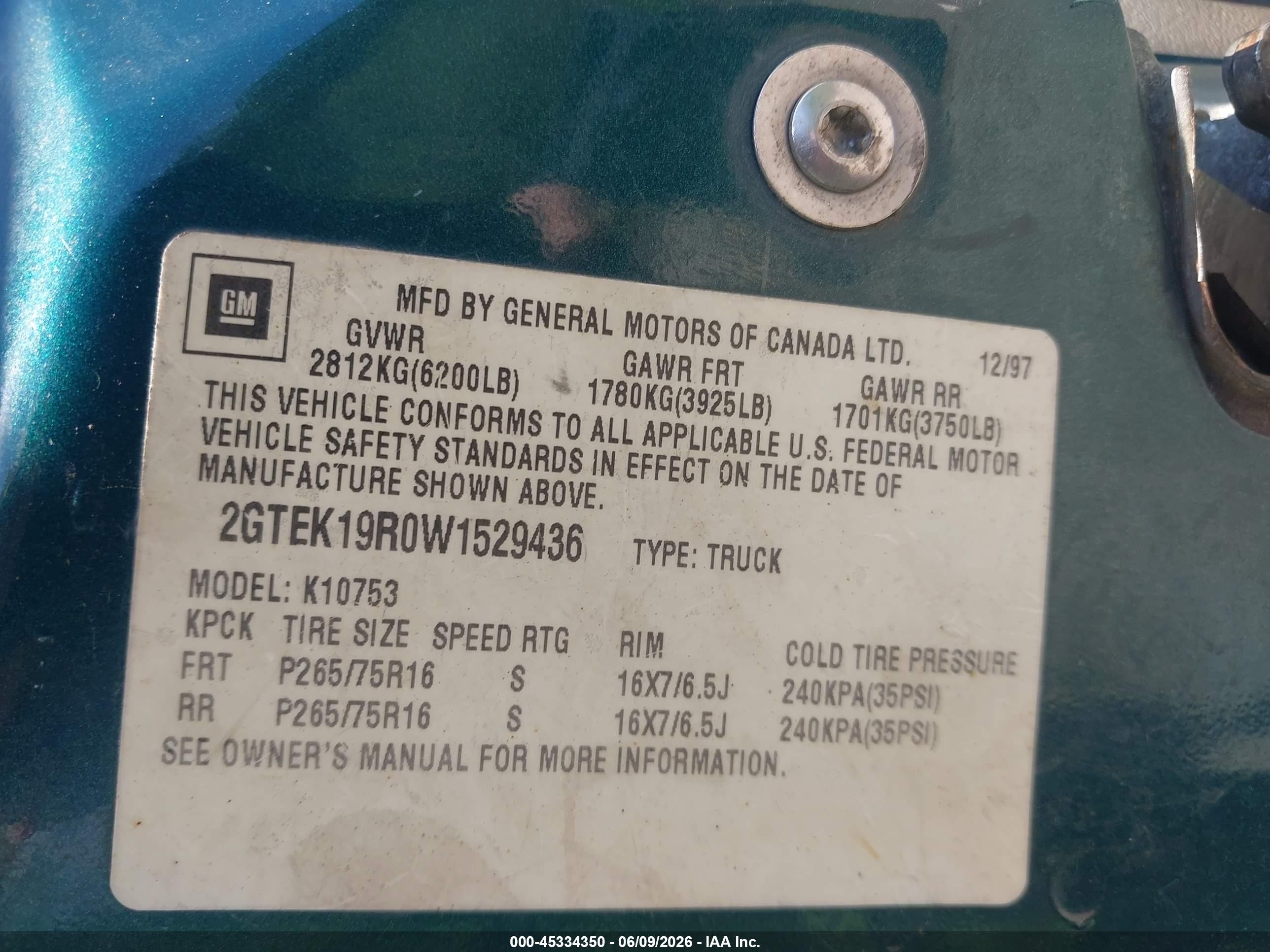 1998 Gmc Sierra 1500 Sl Wideside Green vin: 2GTEK19R0W1529436