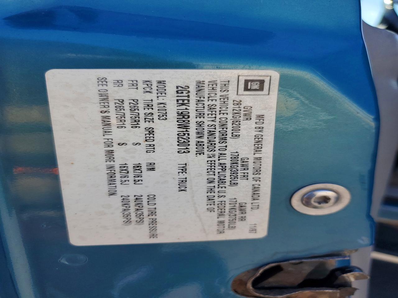 1998 Gmc Sierra K1500 Teal vin: 2GTEK19R8W1523013