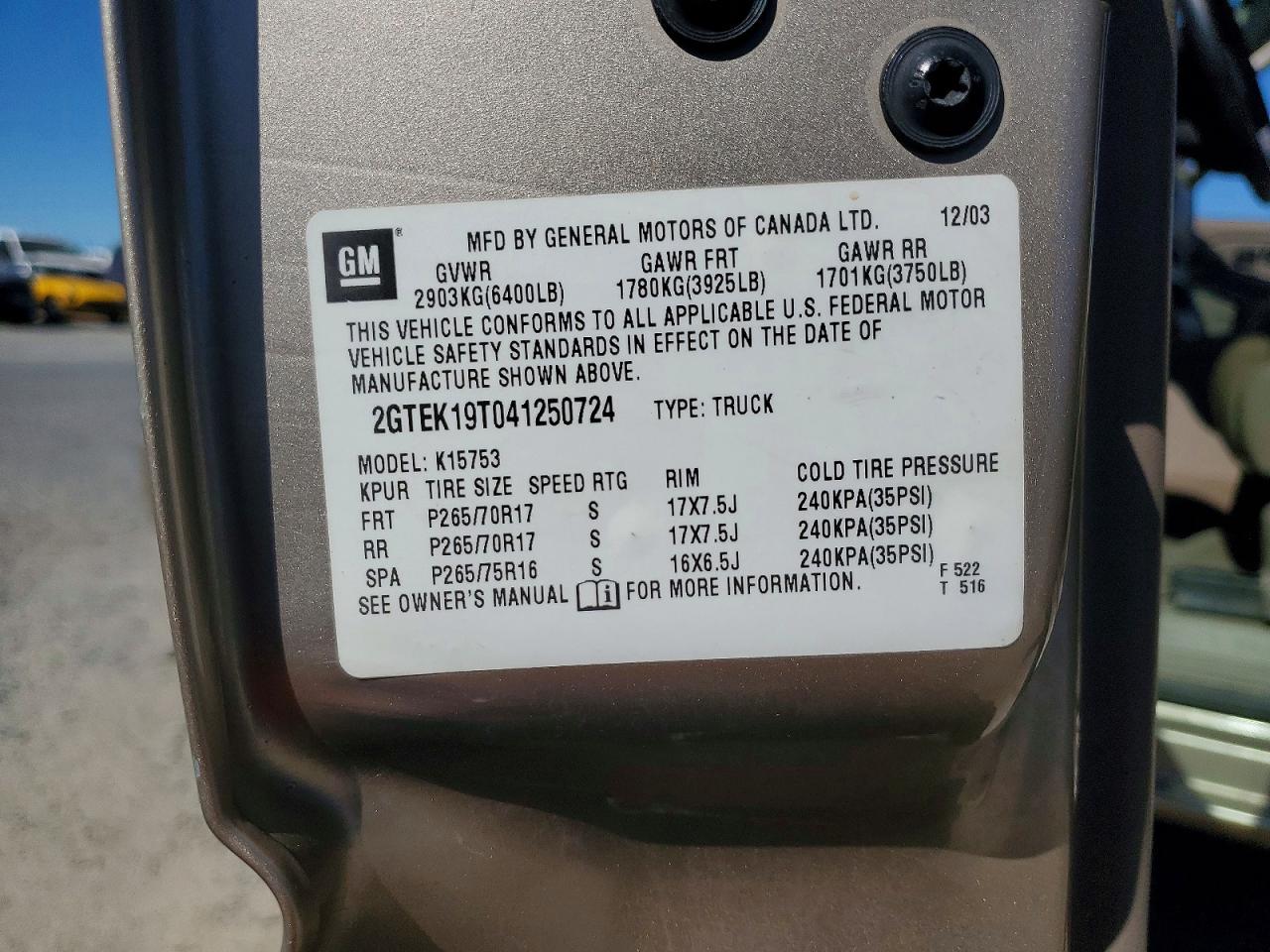 2004 Gmc New Sierra K1500 Tan vin: 2GTEK19T041250724
