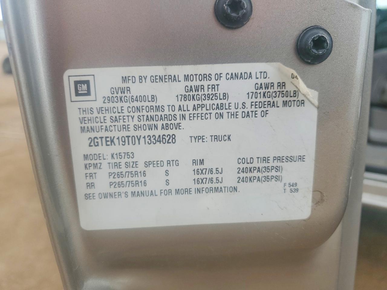 2000 Gmc New Sierra K1500 Tan vin: 2GTEK19T0Y1334628