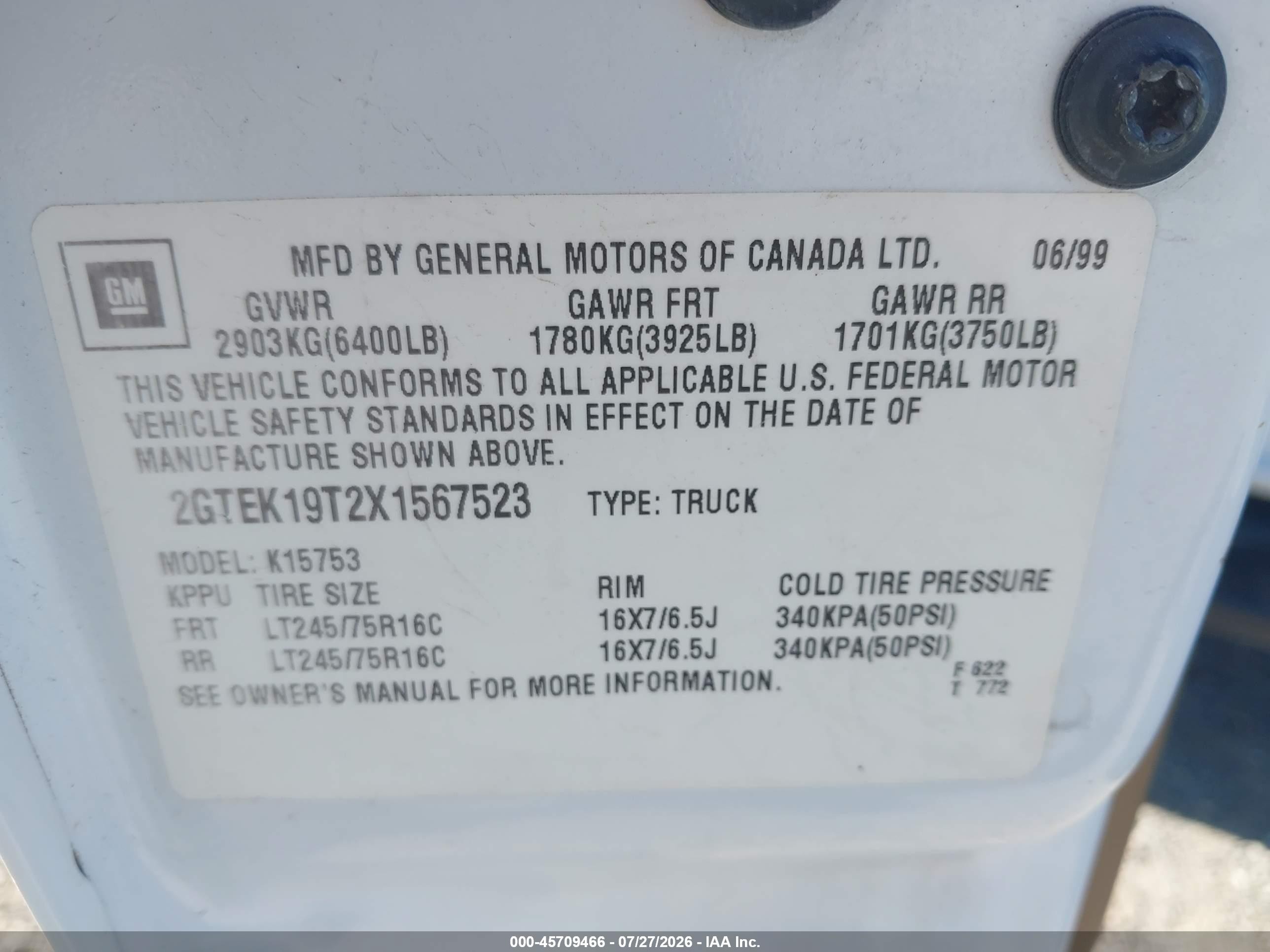 1999 Gmc New Sierra 1500 Sle White vin: 2GTEK19T2X1567523