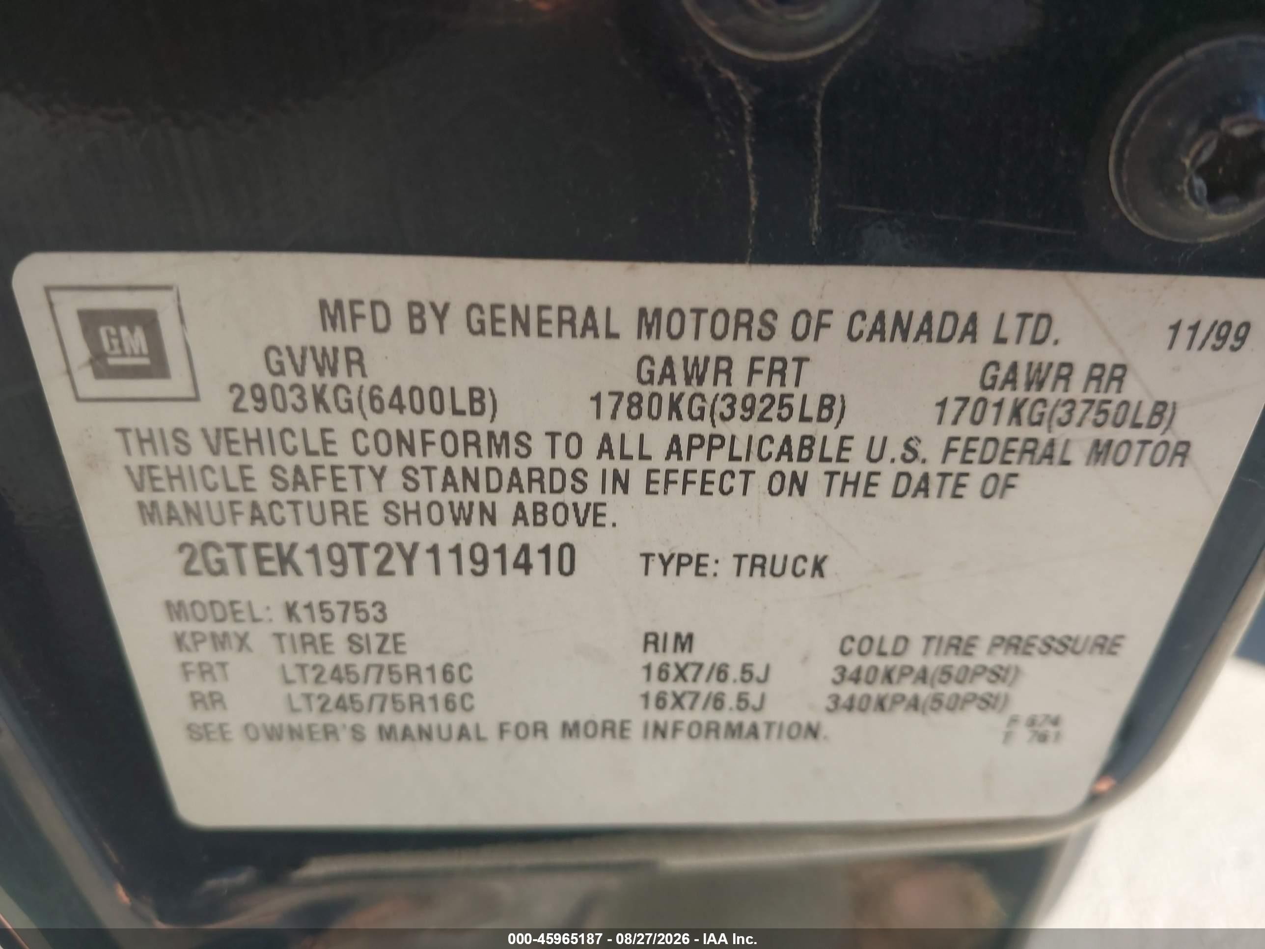 2000 Gmc Sierra 1500 Sle Red vin: 2GTEK19T2Y1191410