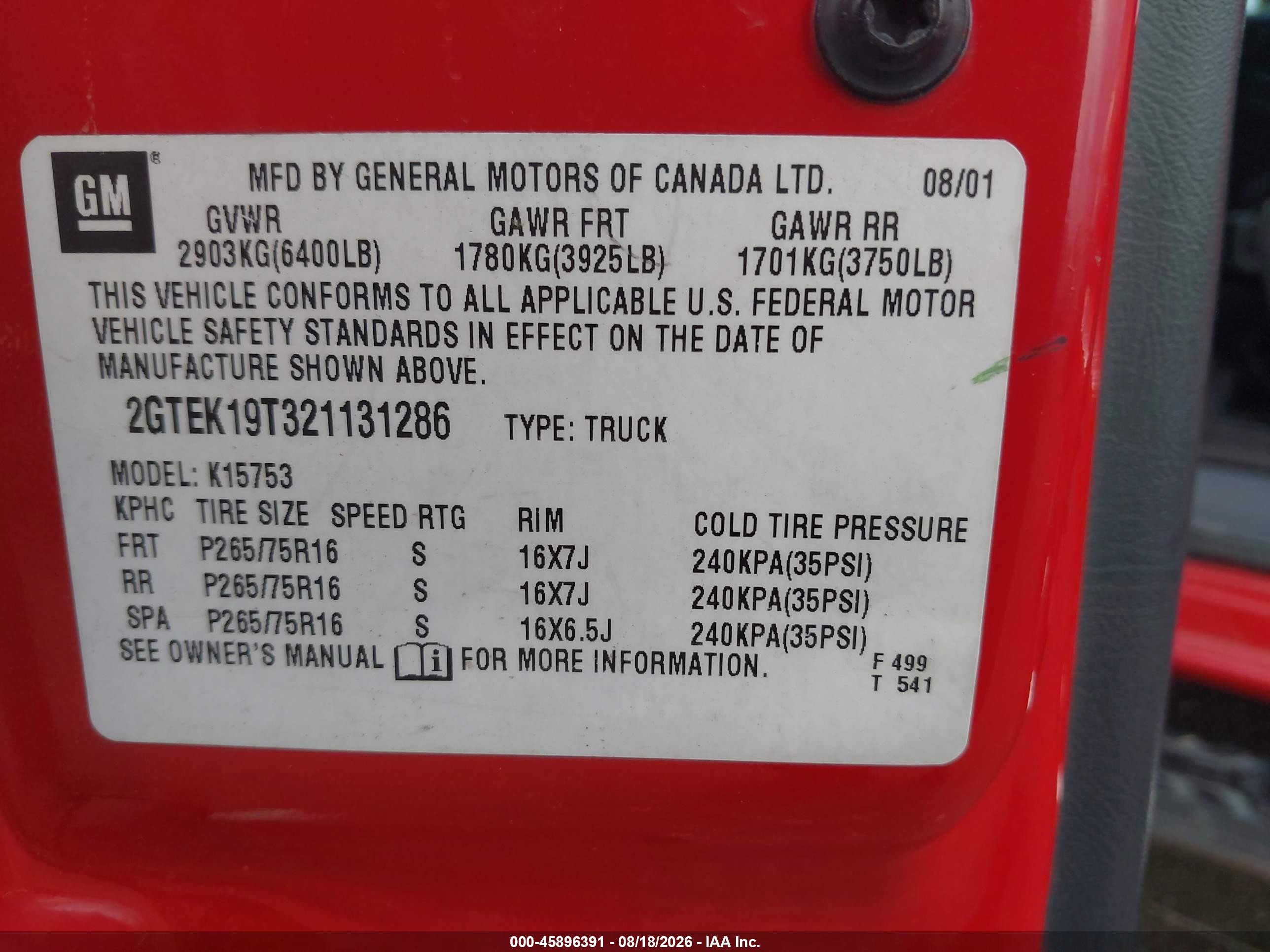 2002 Gmc Sierra 1500 Sle Red vin: 2GTEK19T321131286