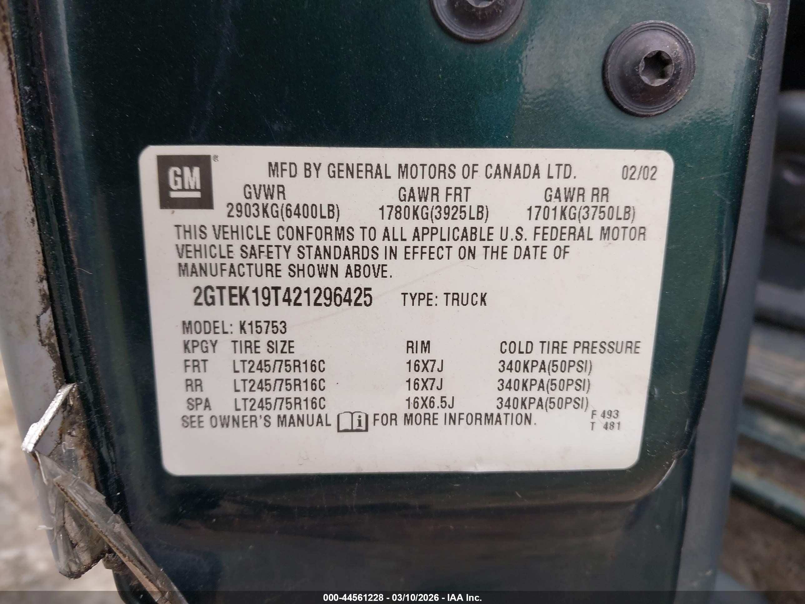 2002 Gmc Sierra 1500 Sle Зеленый vin: 2GTEK19T421296425