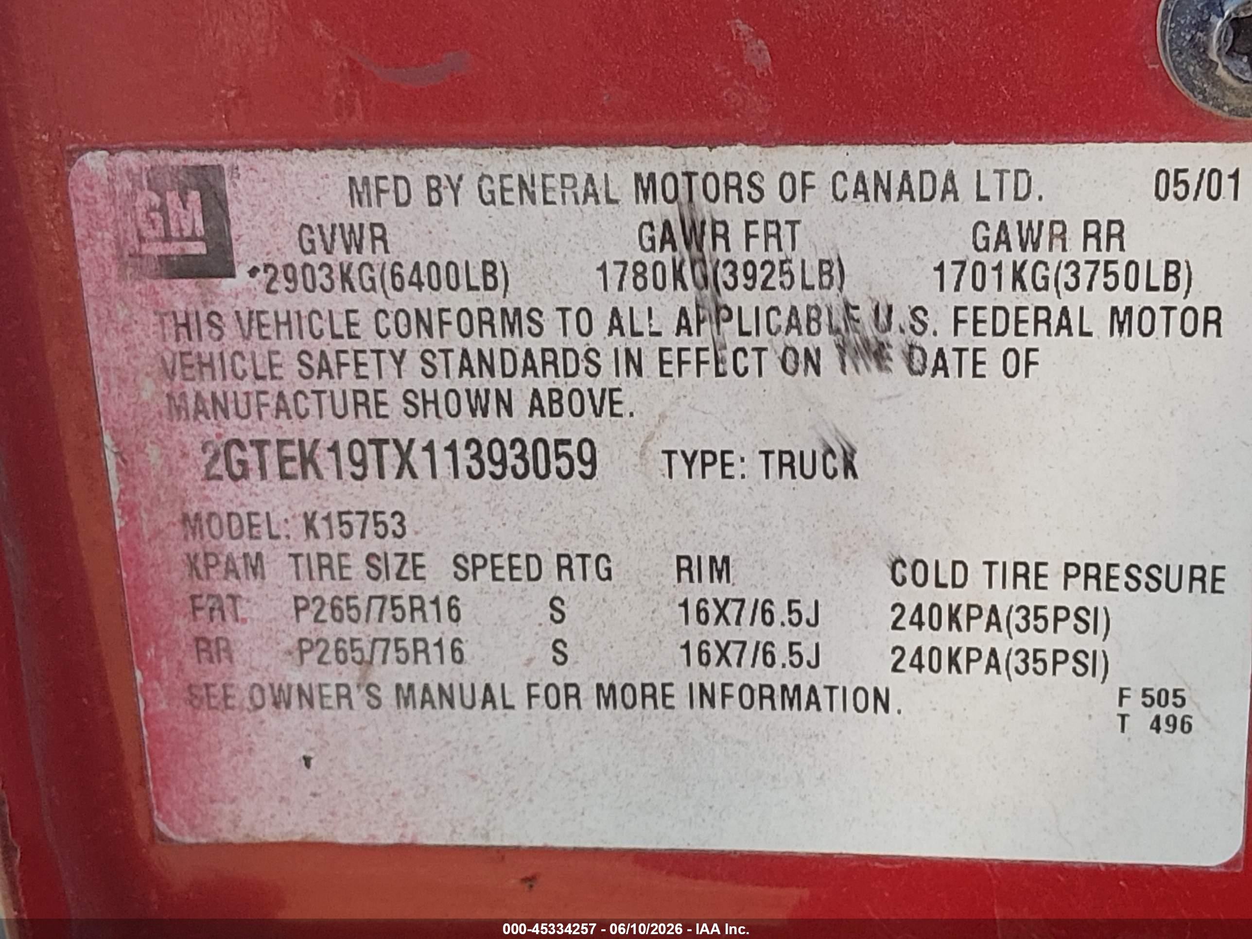 2001 Gmc Sierra 1500 Sle Red vin: 2GTEK19TX11393059