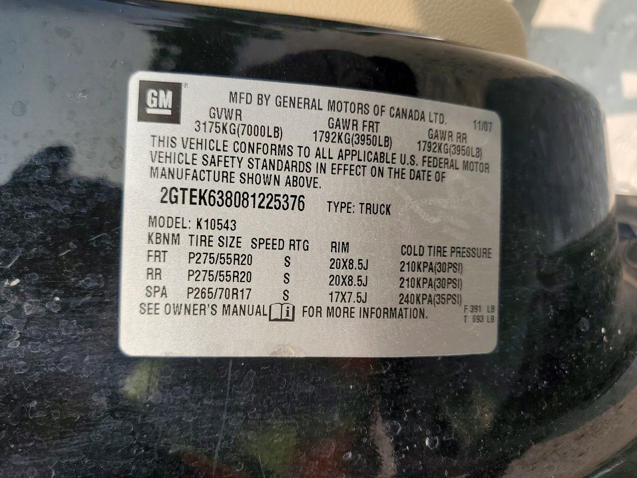2008 Gmc New Sierra K1500 Denali Black vin: 2GTEK638081225376