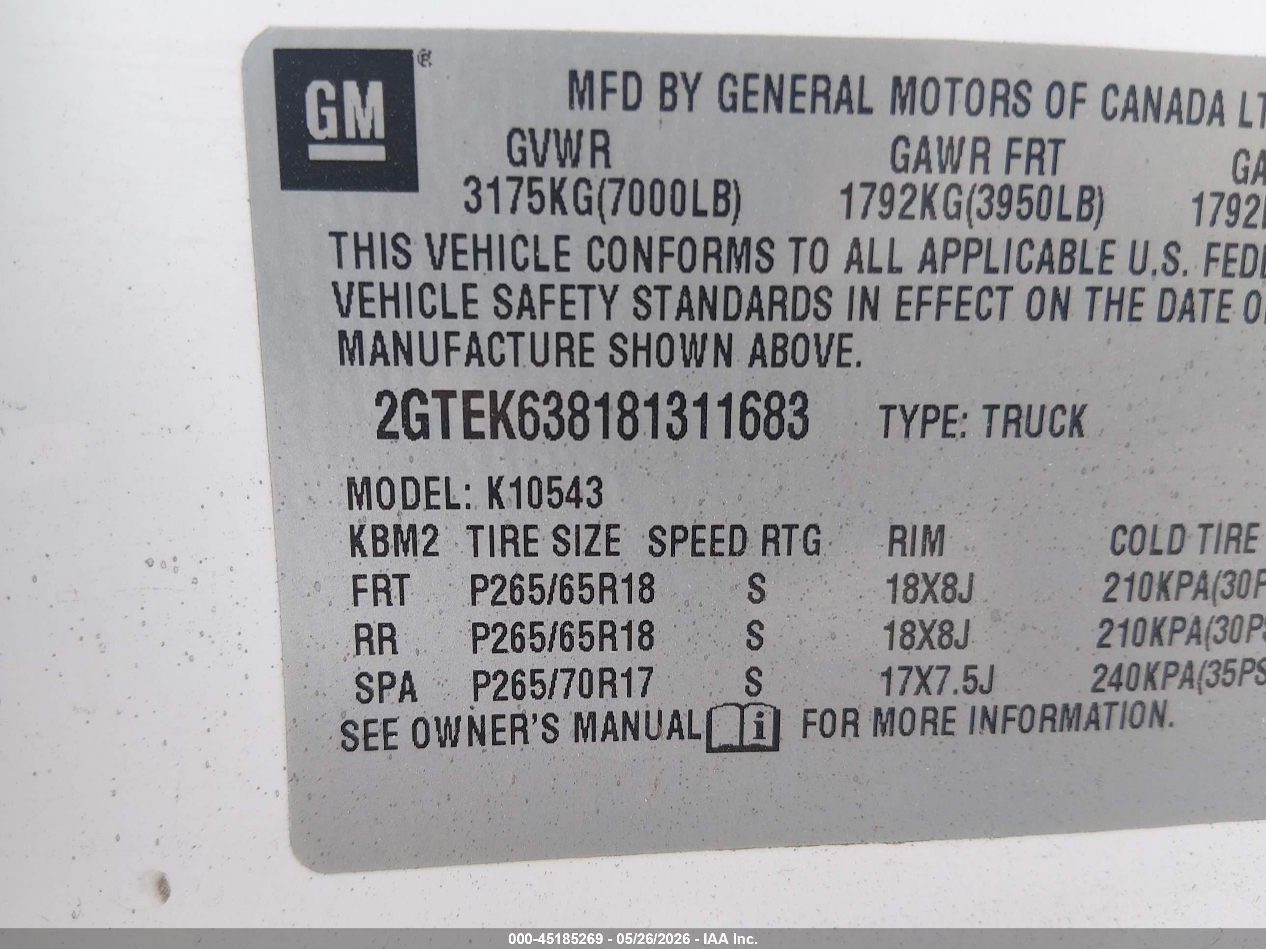 2008 Gmc Sierra 1500 Denali White vin: 2GTEK638181311683