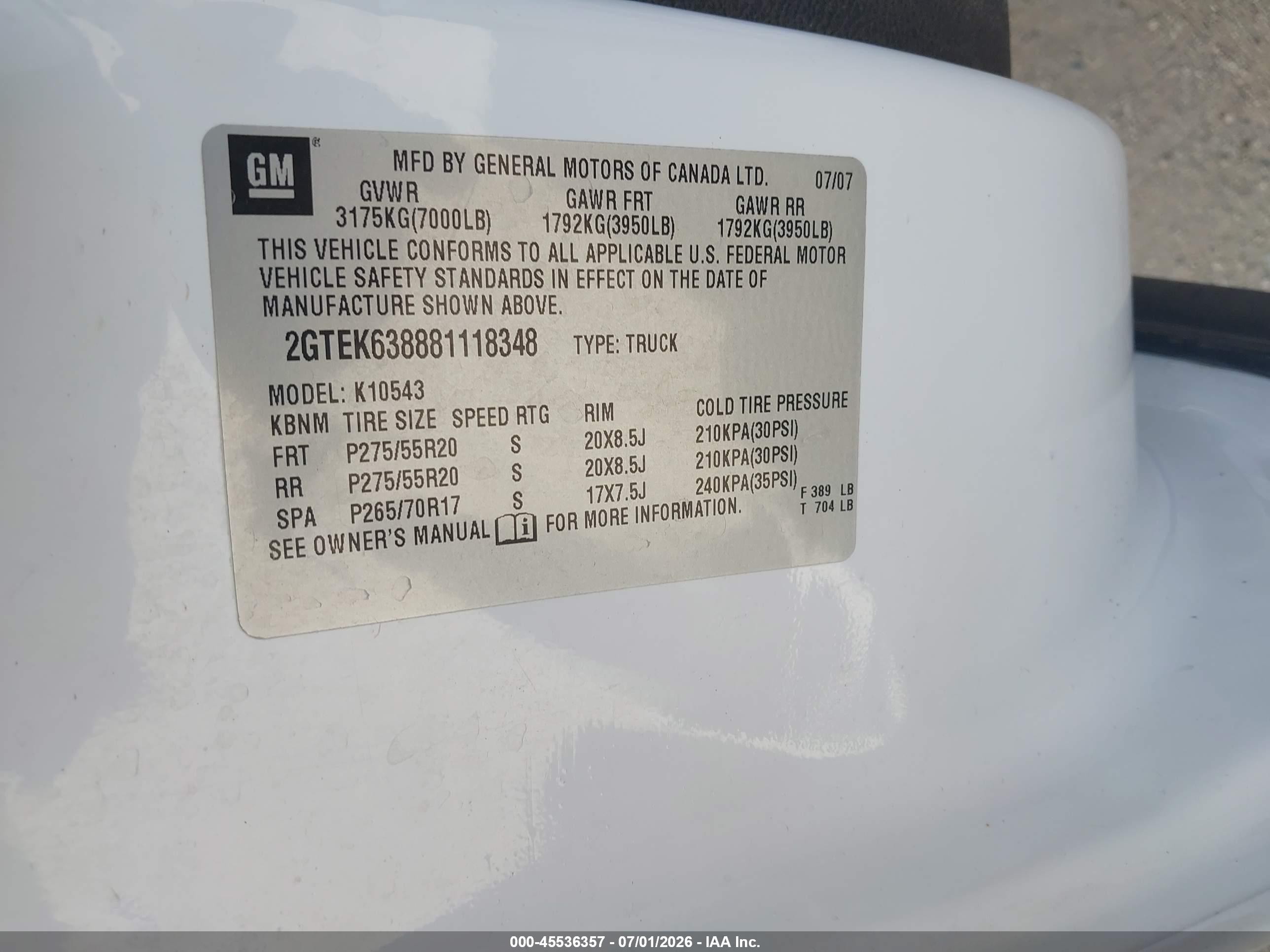 2008 Gmc Sierra 1500 Denali Белый vin: 2GTEK638881118348