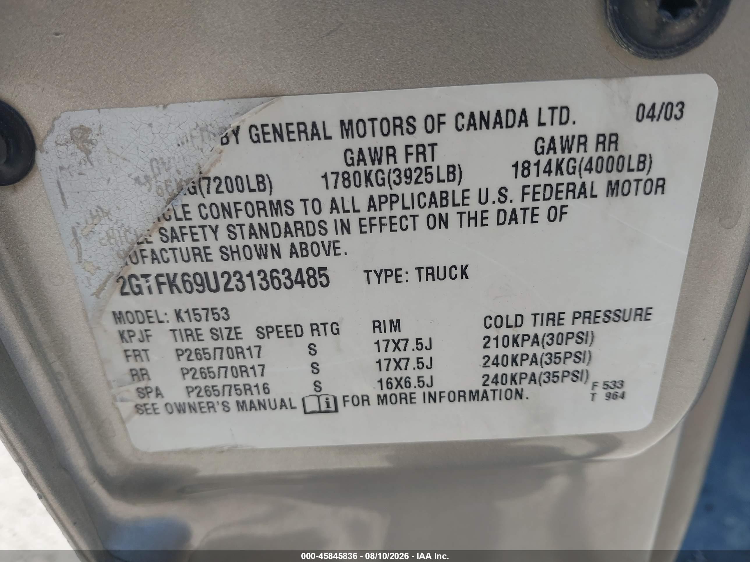 2003 Gmc Sierra 1500 Denali Beige vin: 2GTFK69U231363485