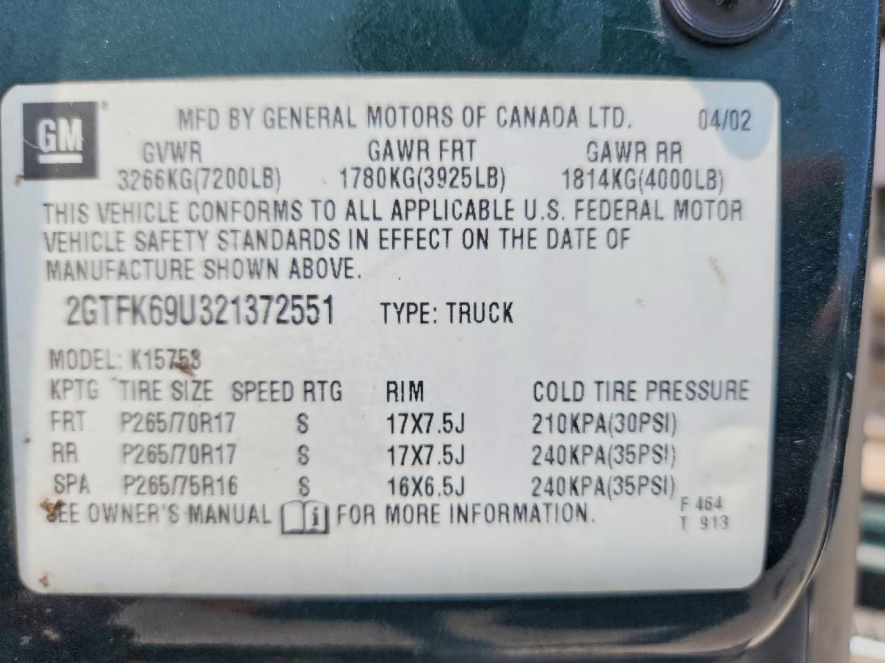 2002 Gmc Sierra K1500 Denali Green vin: 2GTFK69U321372551