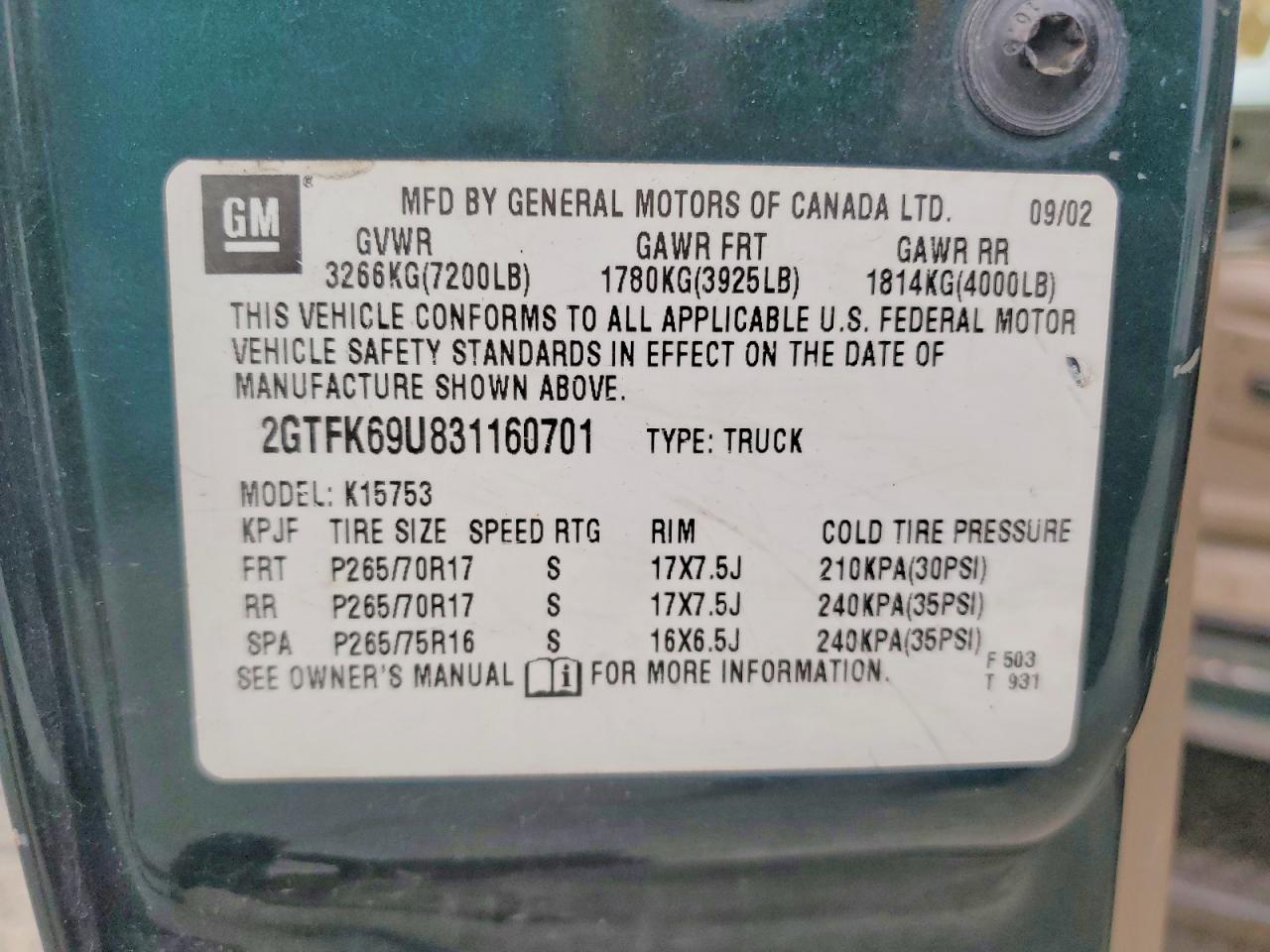 2003 Gmc Sierra K1500 Denali Green vin: 2GTFK69U831160701