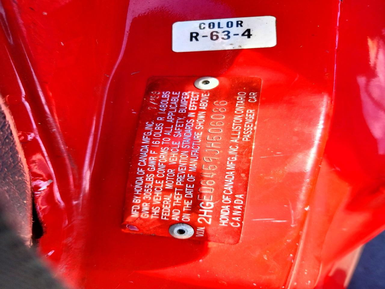 1988 Honda Civic Dx Red vin: 2HGED6459JH506086