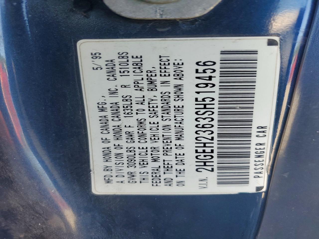 1995 Honda Civic Dx Blue vin: 2HGEH2363SH519456