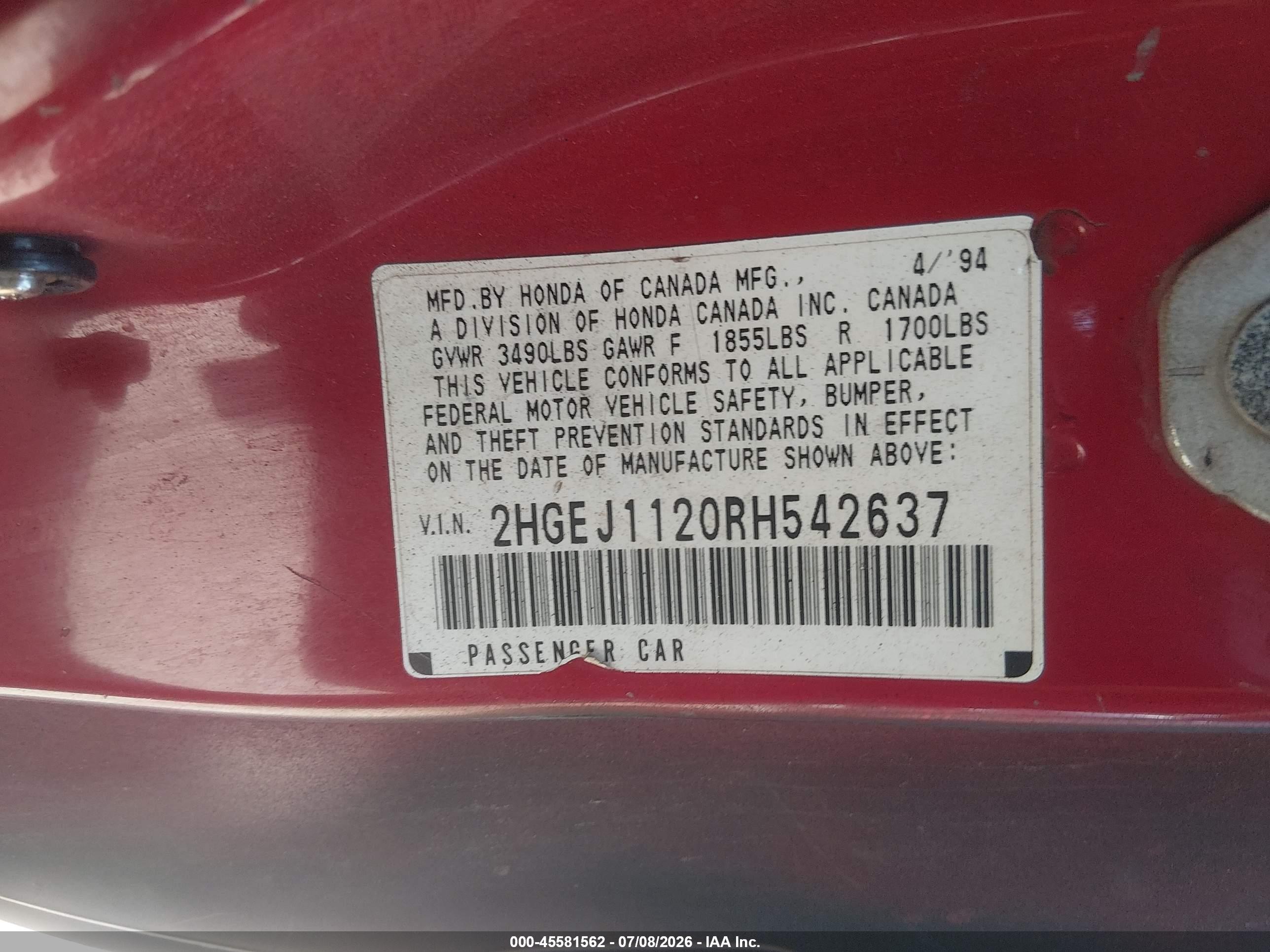 1994 Honda Civic Ex Black vin: 2HGEJ1120RH542637
