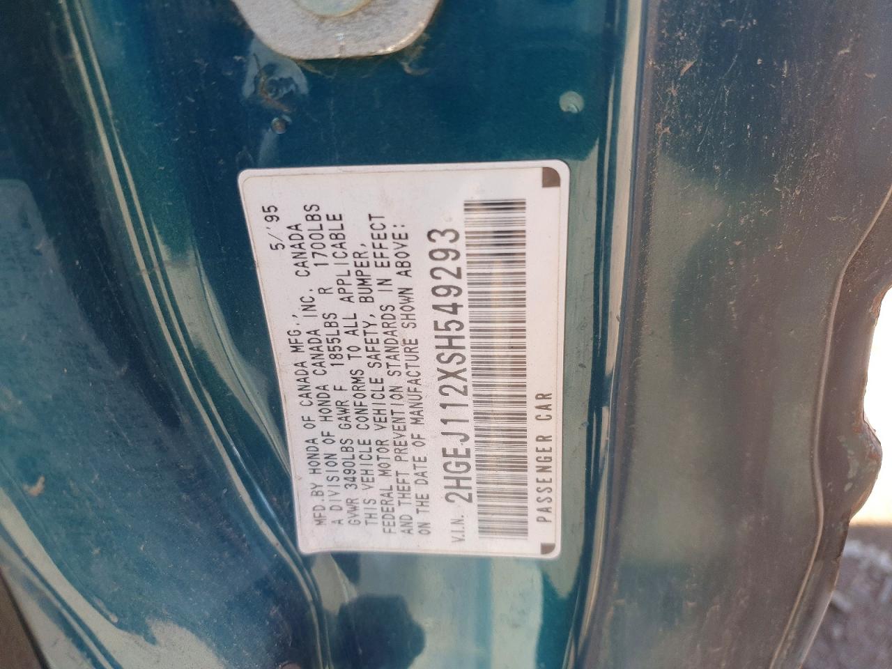 1995 Honda Civic Ex Blue vin: 2HGEJ112XSH549293