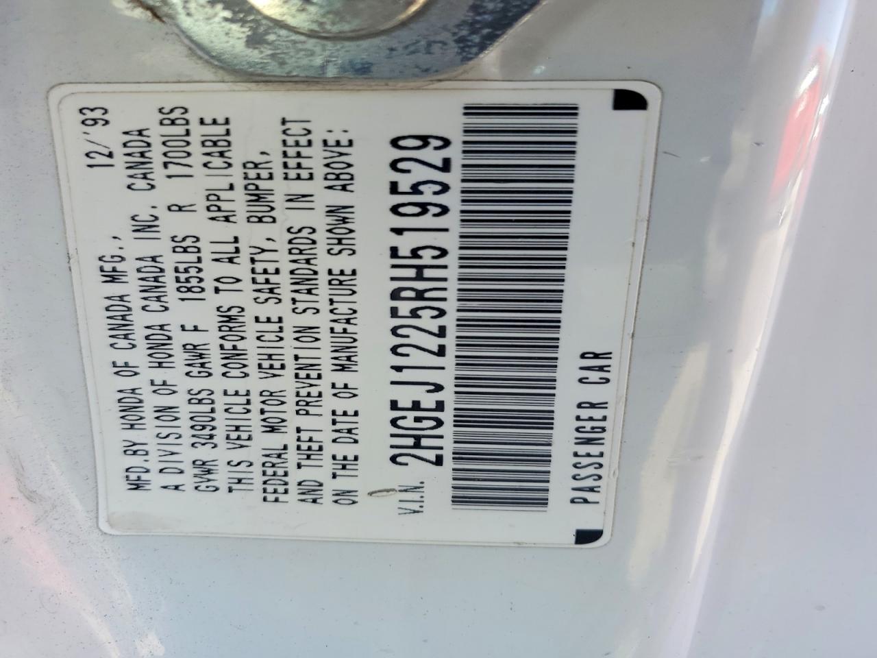 1994 Honda Civic Ex White vin: 2HGEJ1225RH519529