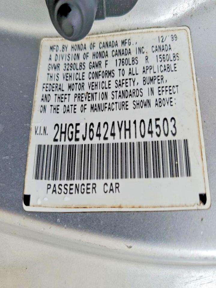 2000 Honda Civic Cx Purple vin: 2HGEJ6424YH104503