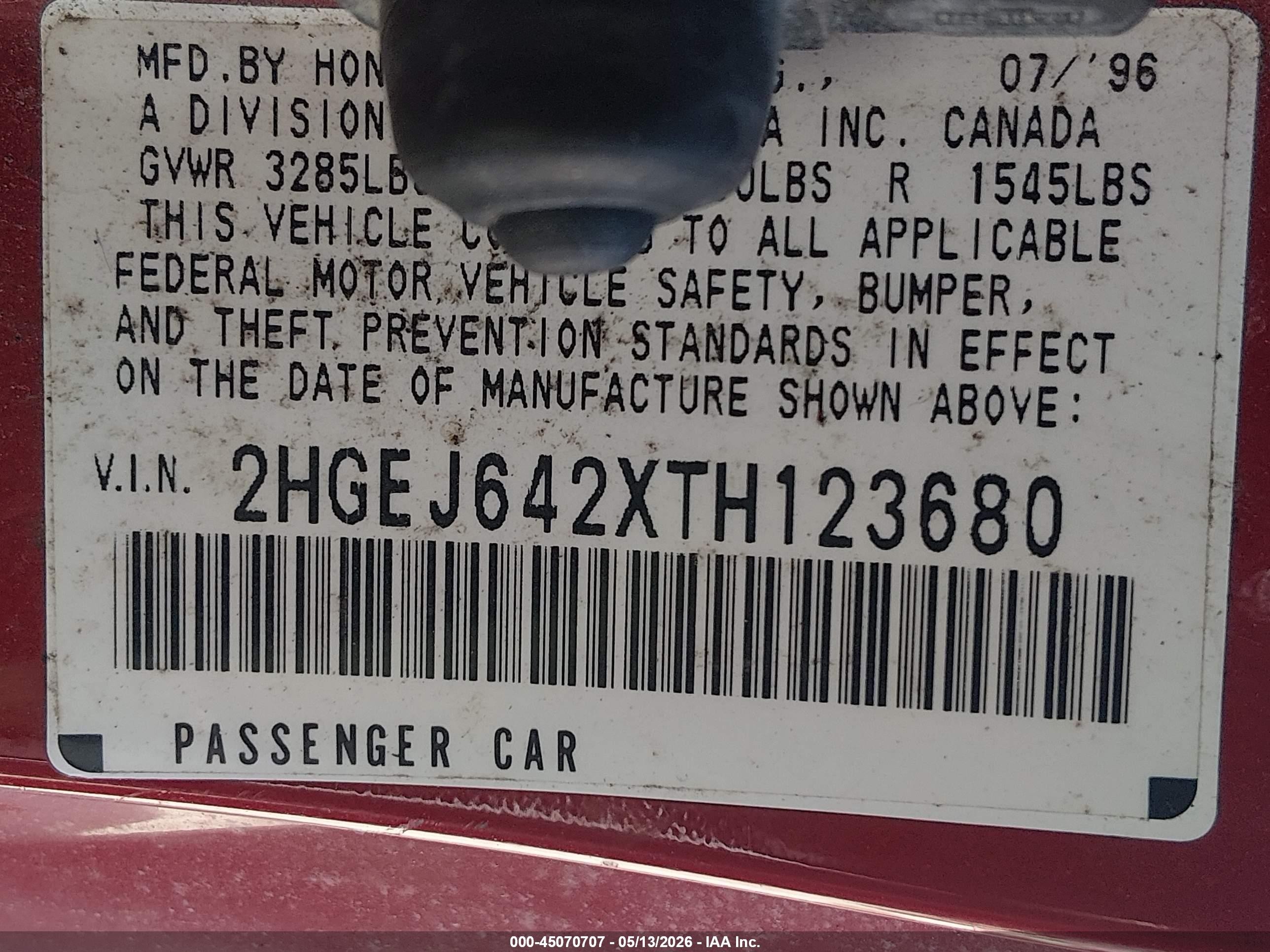 1996 Honda Civic Cx Red vin: 2HGEJ642XTH123680