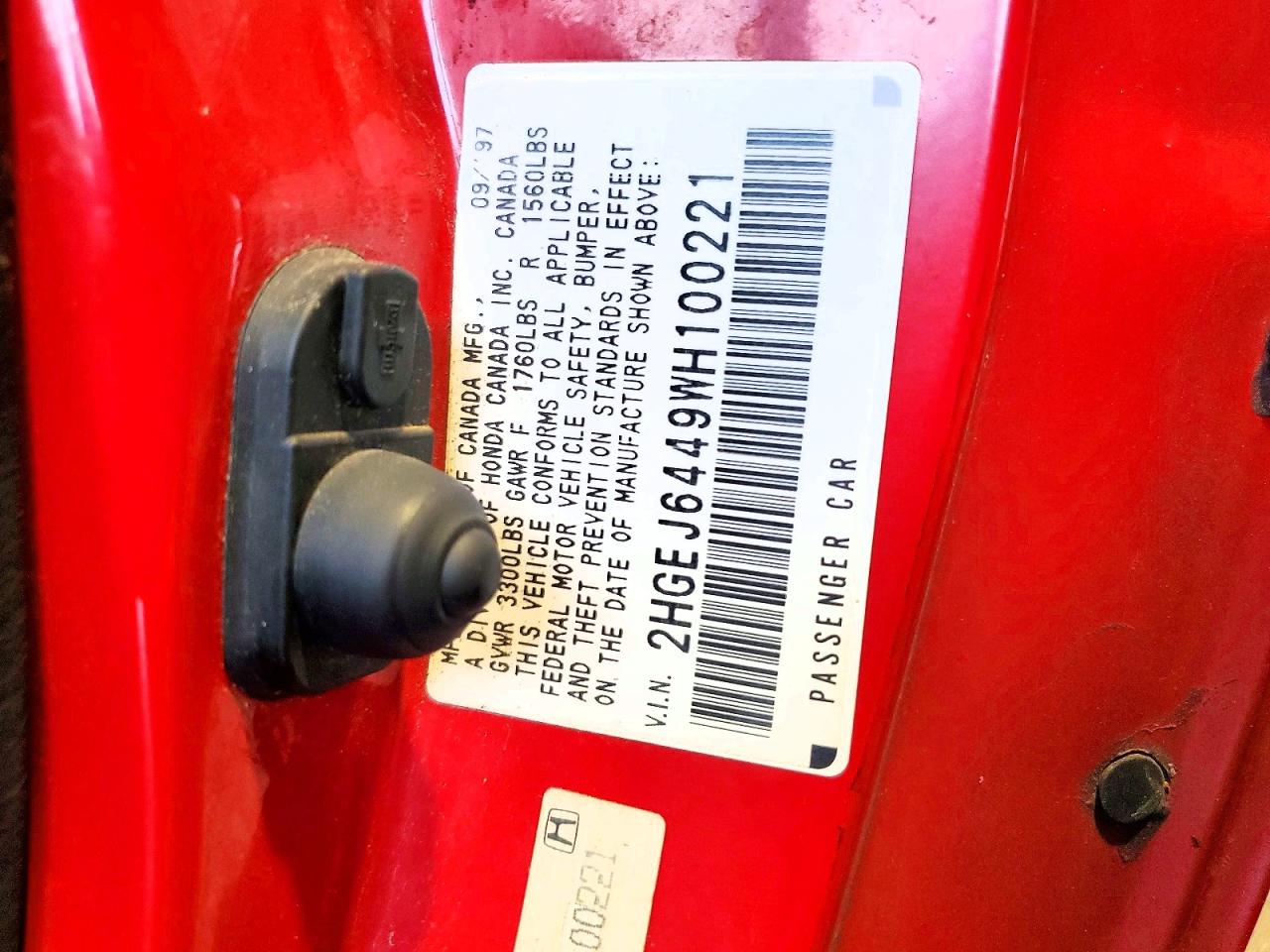 1998 Honda Civic Dx Red vin: 2HGEJ6449WH100221