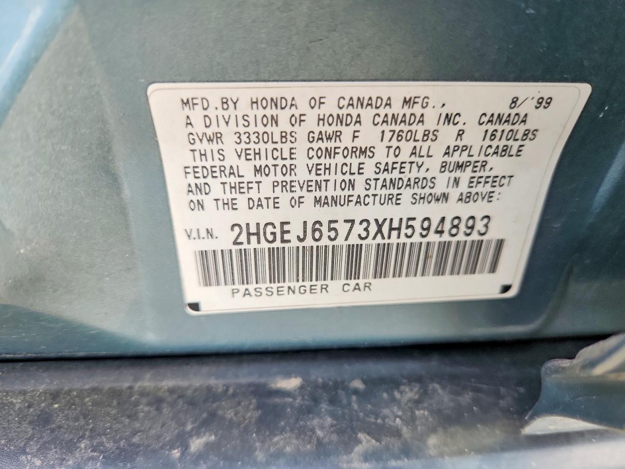 1999 Honda Civic Lx Silver vin: 2HGEJ6573XH594893