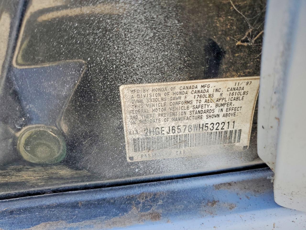 1998 Honda Civic Lx Gray vin: 2HGEJ6576WH532211
