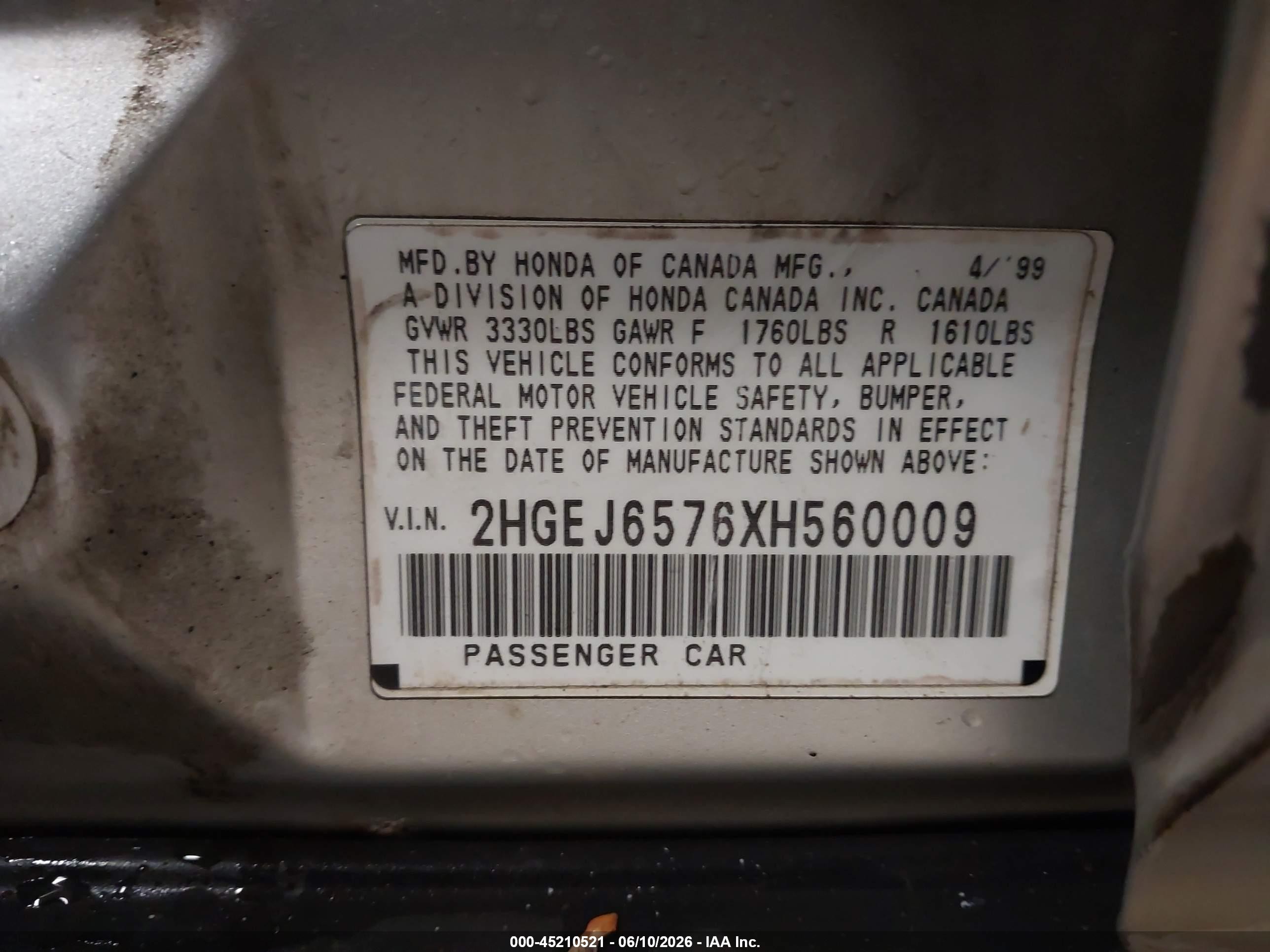 1999 Honda Civic Lx Silver vin: 2HGEJ6576XH560009