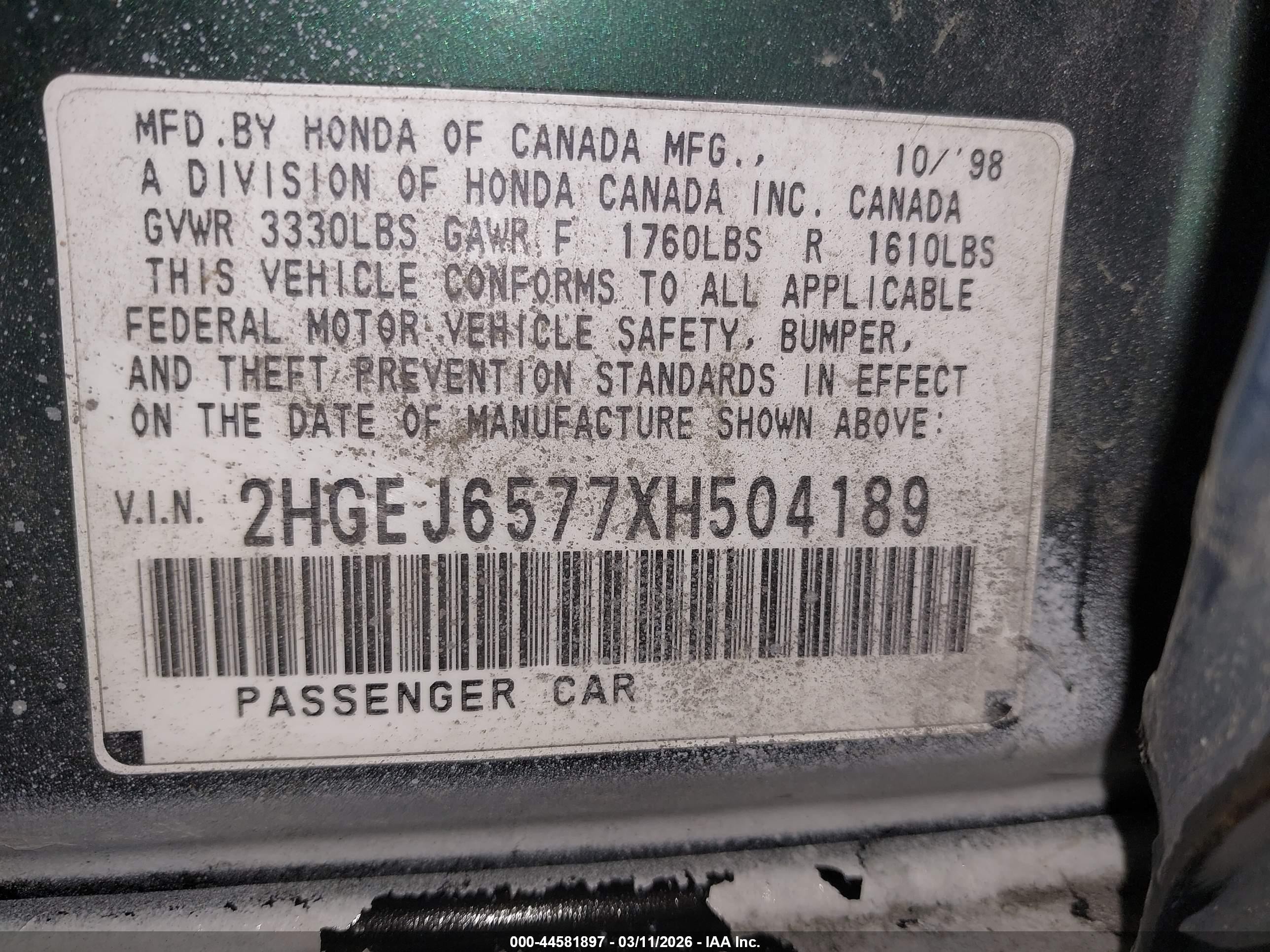 1999 Honda Civic Lx White vin: 2HGEJ6577XH504189