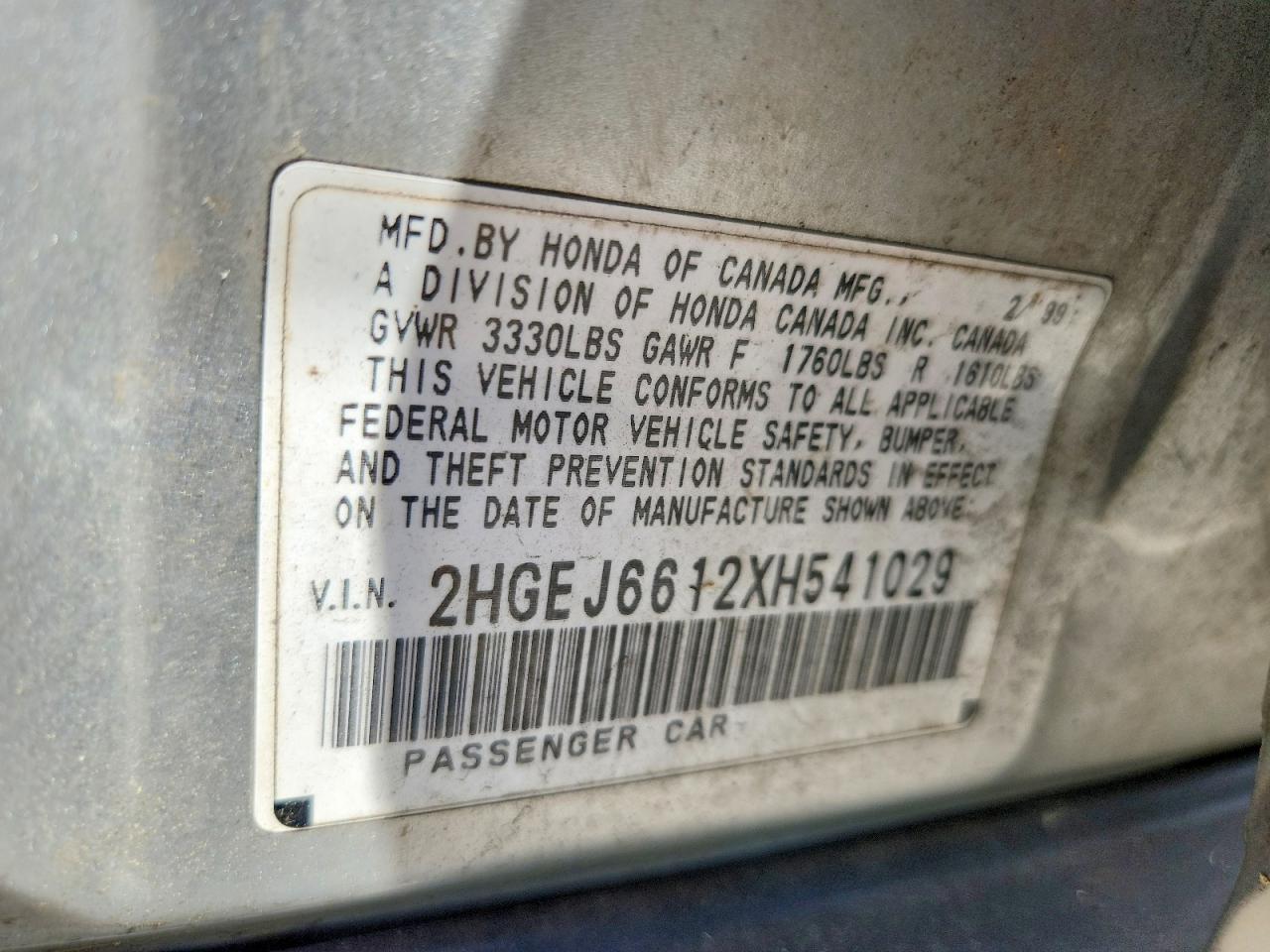 1999 Honda Civic Base Silver vin: 2HGEJ6612XH541029
