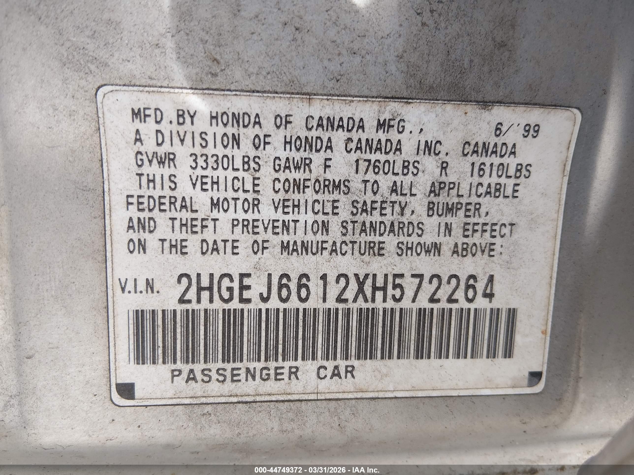 1999 Honda Civic Value Package Silver vin: 2HGEJ6612XH572264