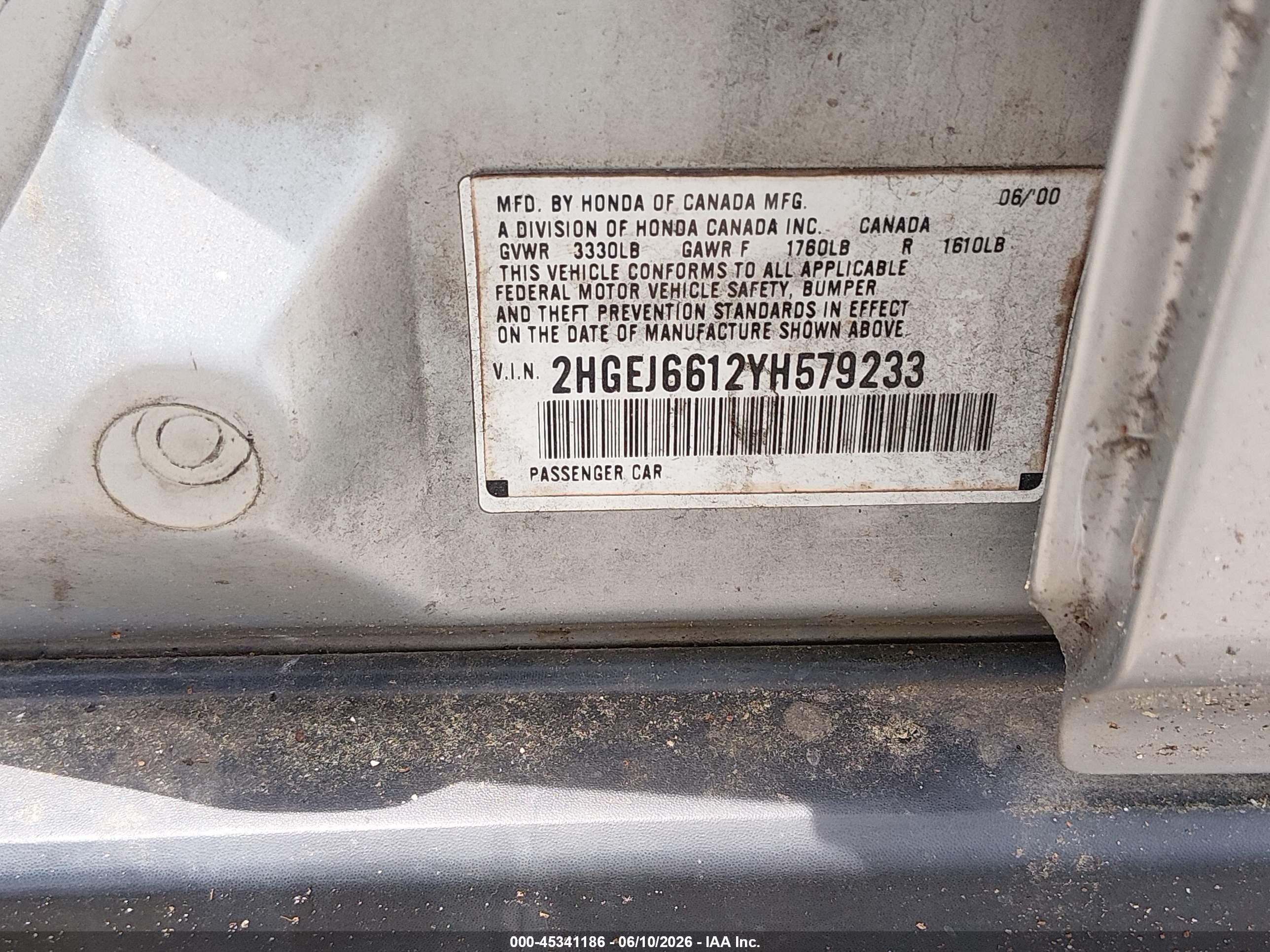 2000 Honda Civic Value Package Silver vin: 2HGEJ6612YH579233
