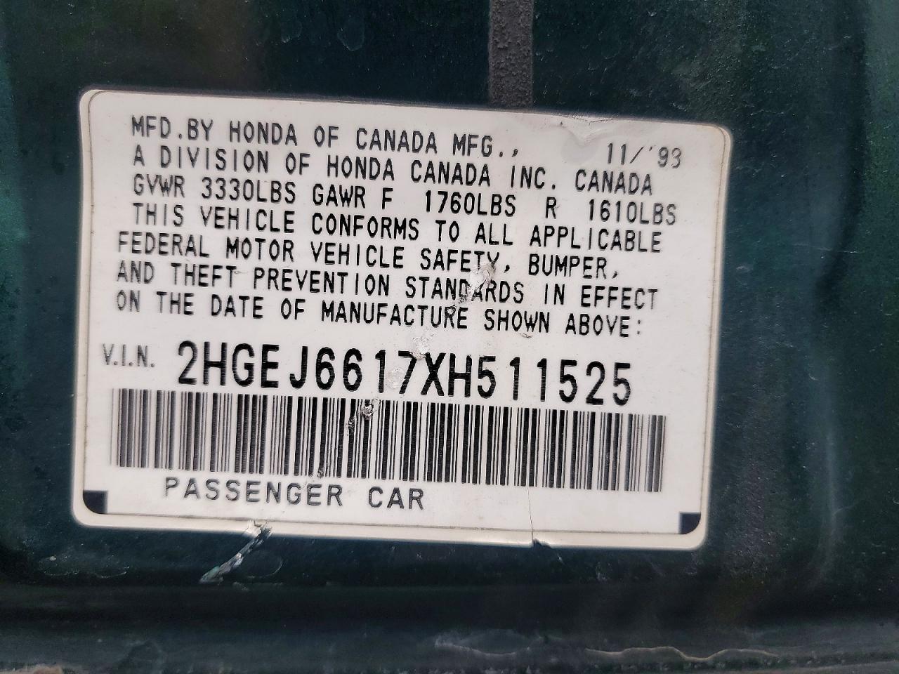 1999 Honda Civic Base Teal vin: 2HGEJ6617XH511525