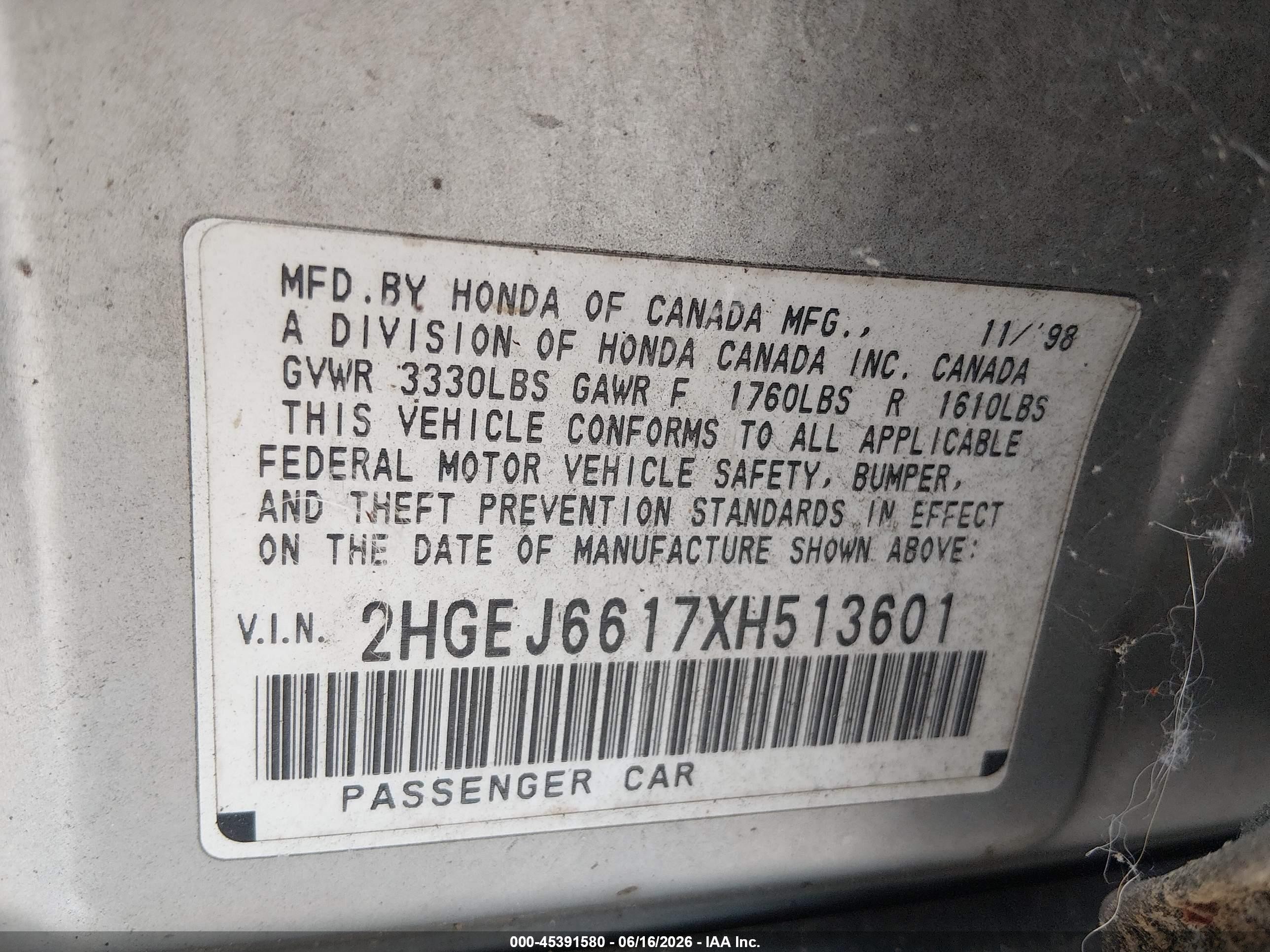 1999 Honda Civic Value Package Gray vin: 2HGEJ6617XH513601