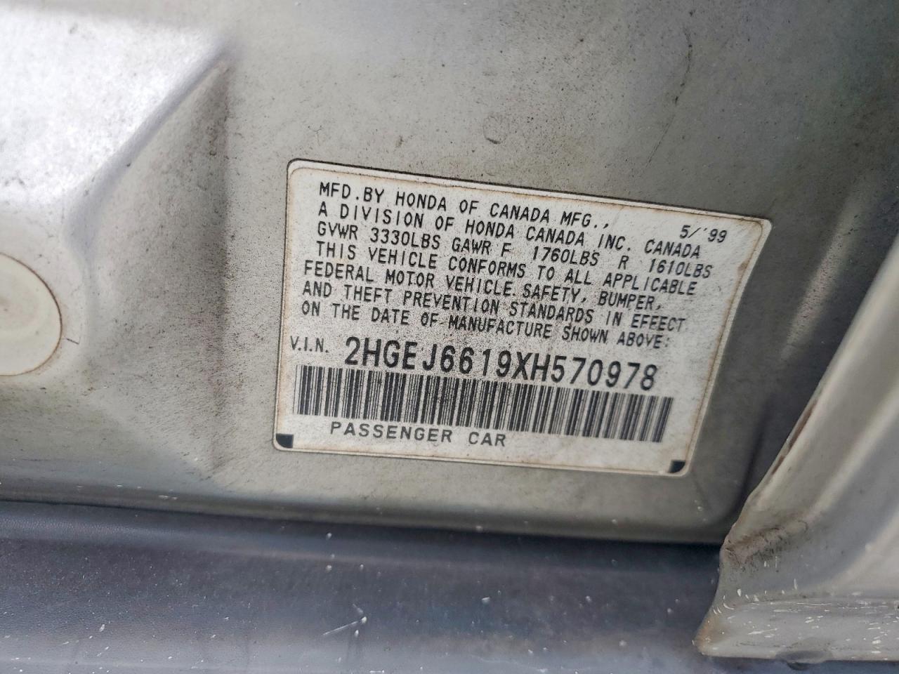 1999 Honda Civic Base Silver vin: 2HGEJ6619XH570978