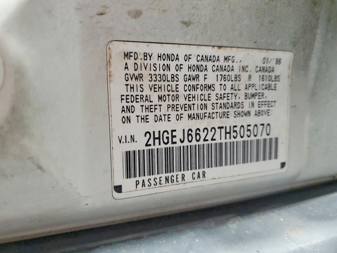 1996 Honda Civic Dx White vin: 2HGEJ6622TH505070