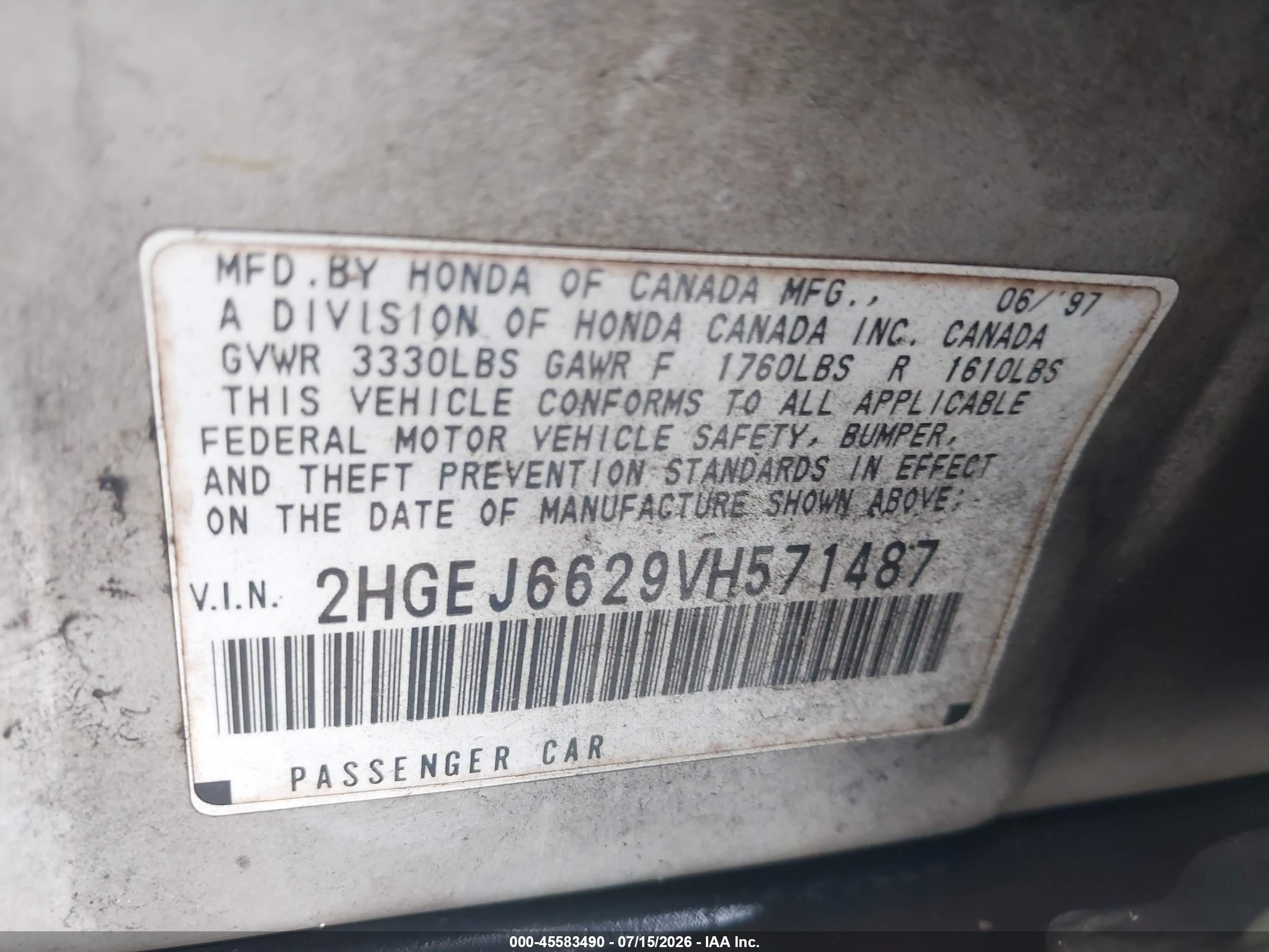 1997 Honda Civic Dx Silver vin: 2HGEJ6629VH571487