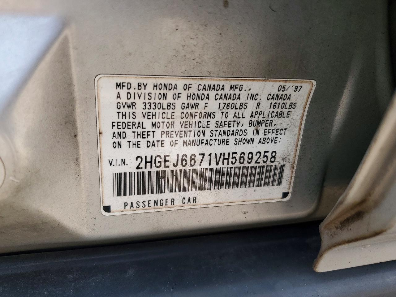 1997 Honda Civic Lx Серебряный vin: 2HGEJ6671VH569258