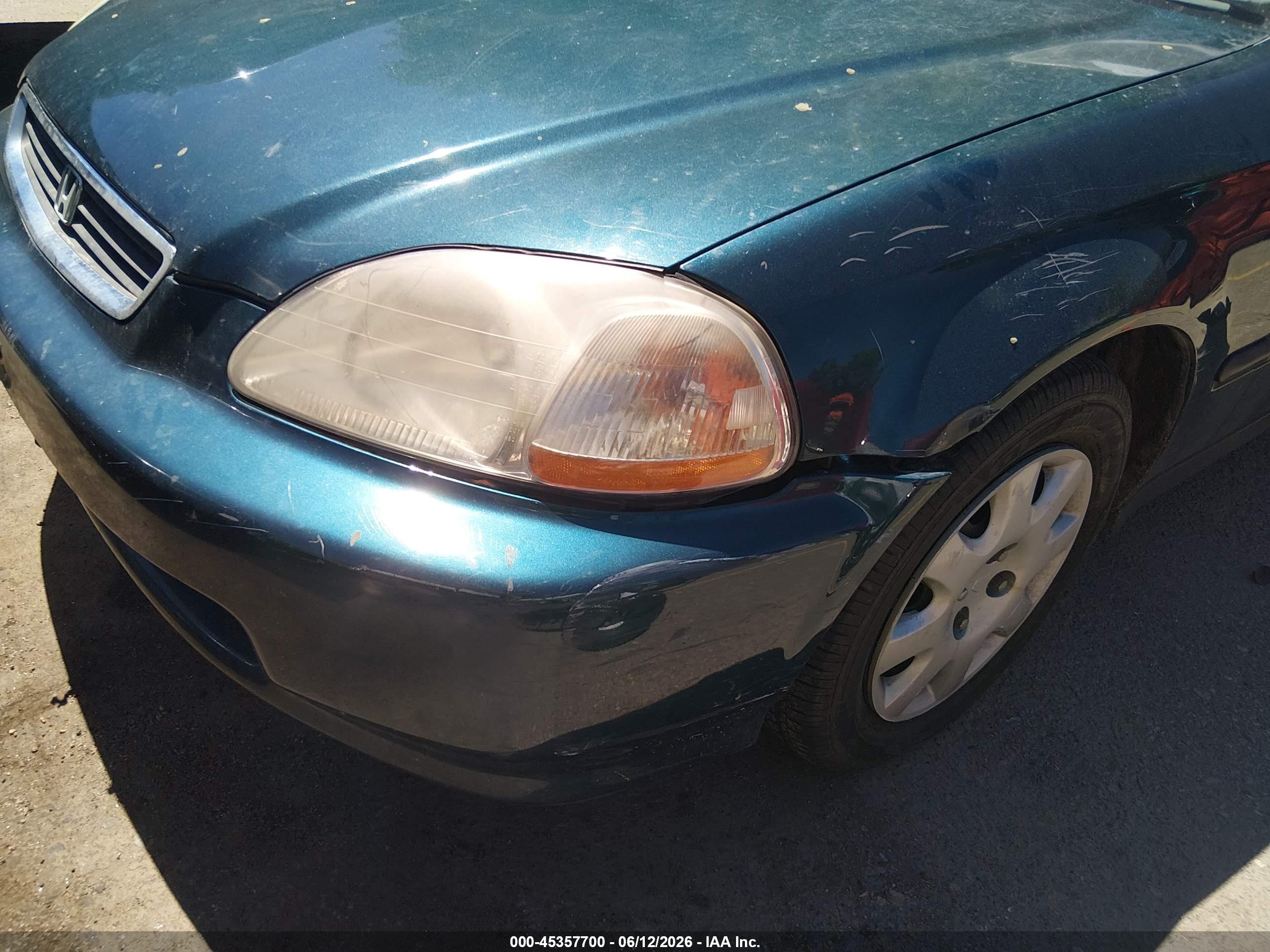 1998 Honda Civic Lx Teal vin: 2HGEJ6671WH523172