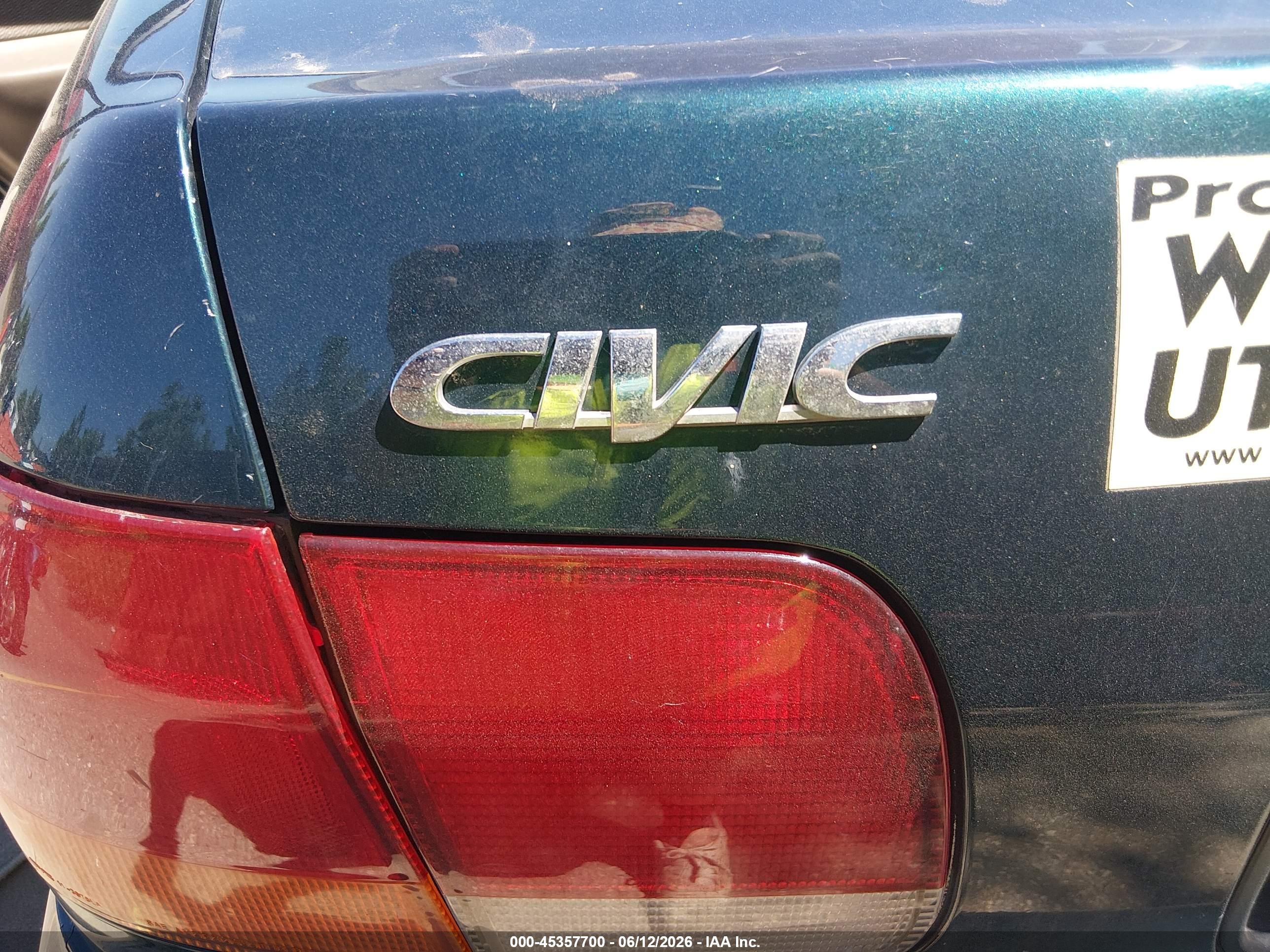 1998 Honda Civic Lx Teal vin: 2HGEJ6671WH523172