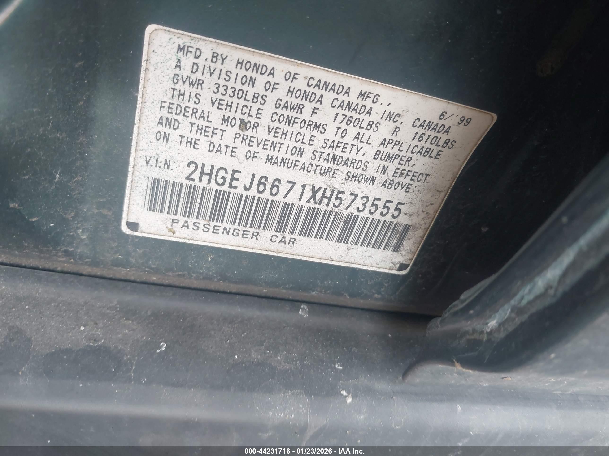 1999 Honda Civic Lx Зеленый vin: 2HGEJ6671XH573555