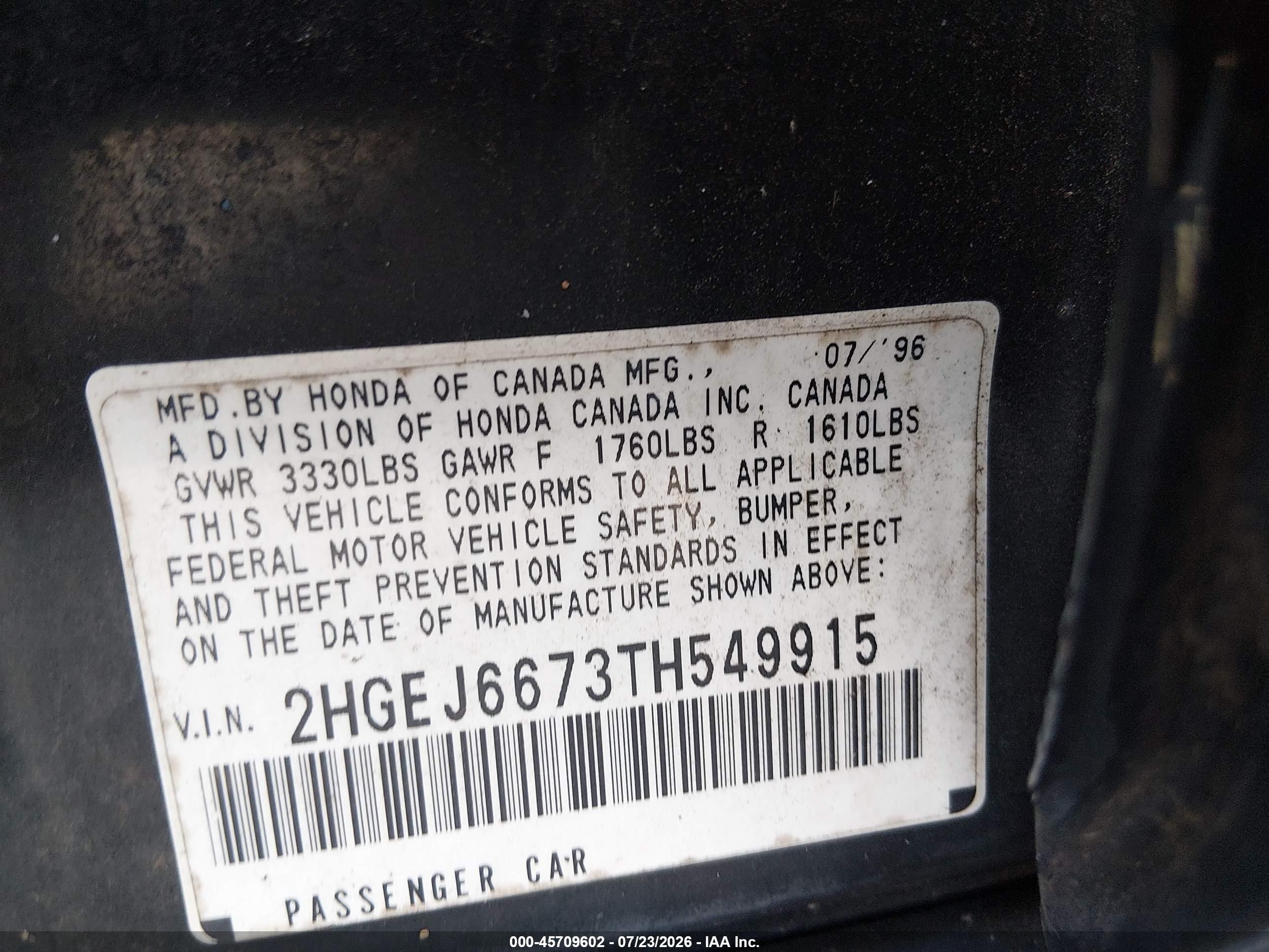 1996 Honda Civic Lx Black vin: 2HGEJ6673TH549915