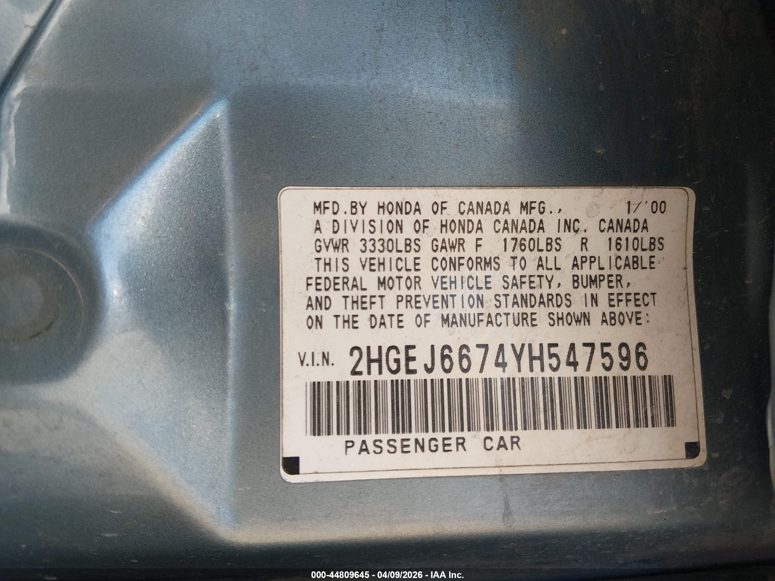 2000 Honda Civic Lx Silver vin: 2HGEJ6674YH547596