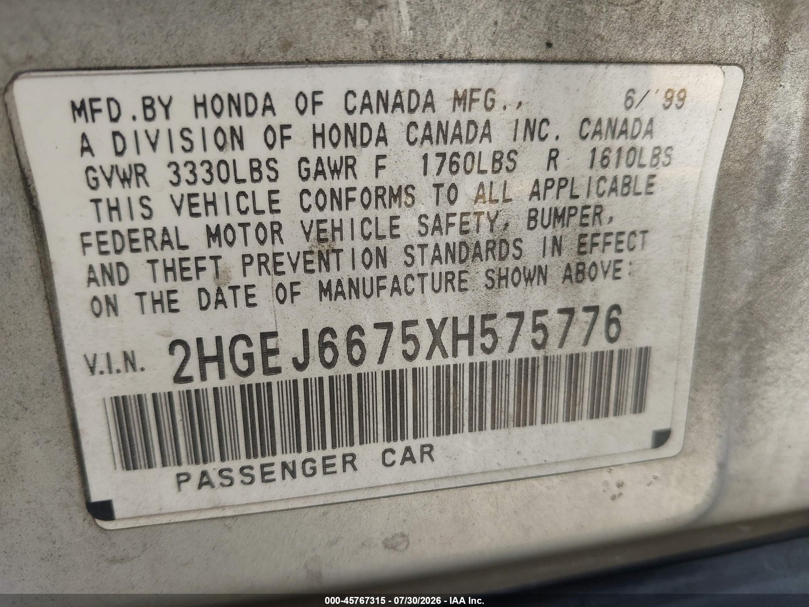1999 Honda Civic Lx Gray vin: 2HGEJ6675XH575776