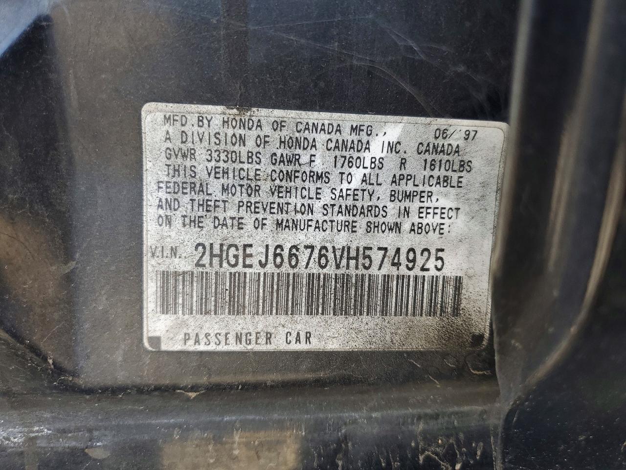 1997 Honda Civic Lx Black vin: 2HGEJ6676VH574925