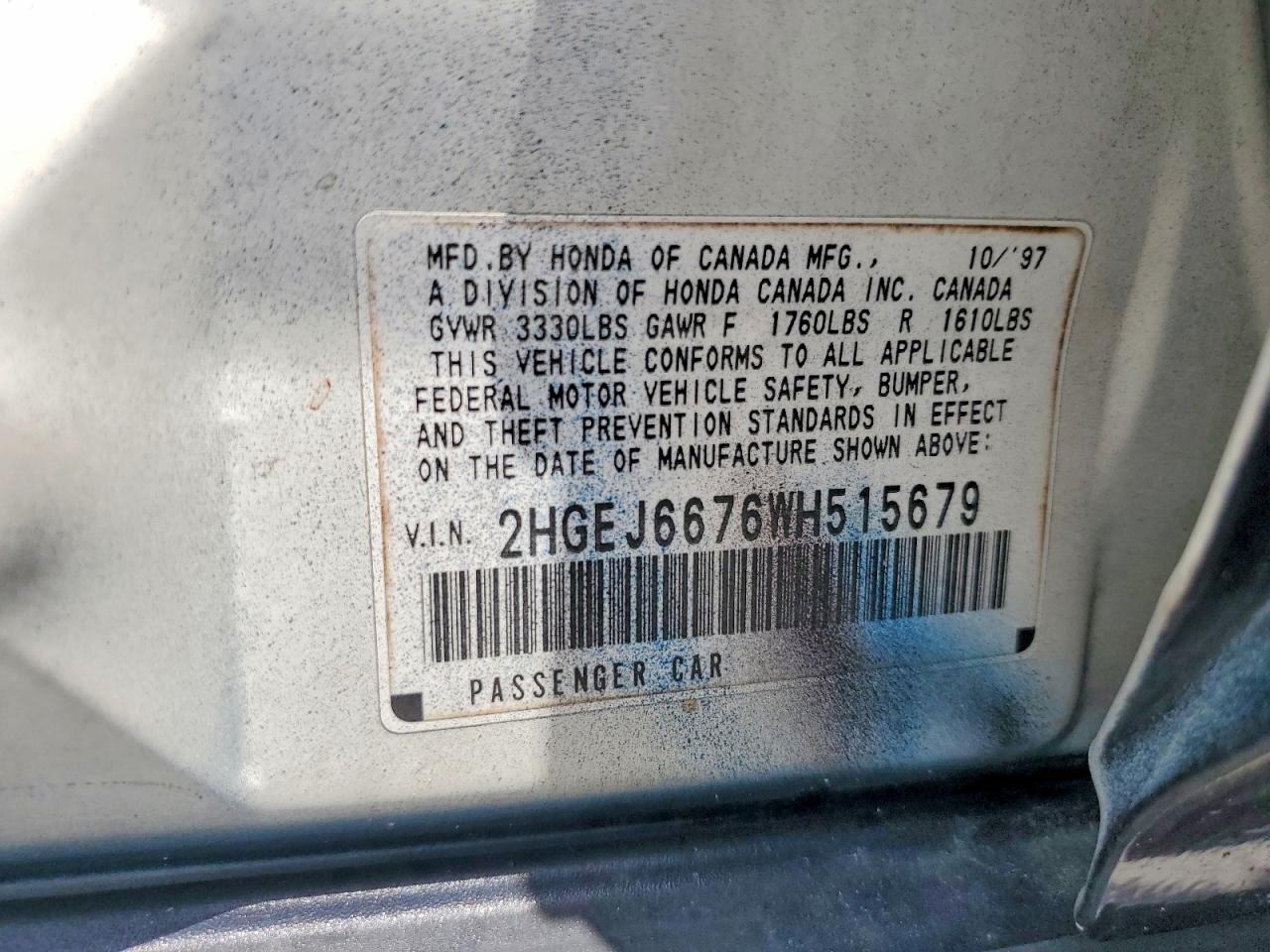1998 Honda Civic Lx Blue vin: 2HGEJ6676WH515679