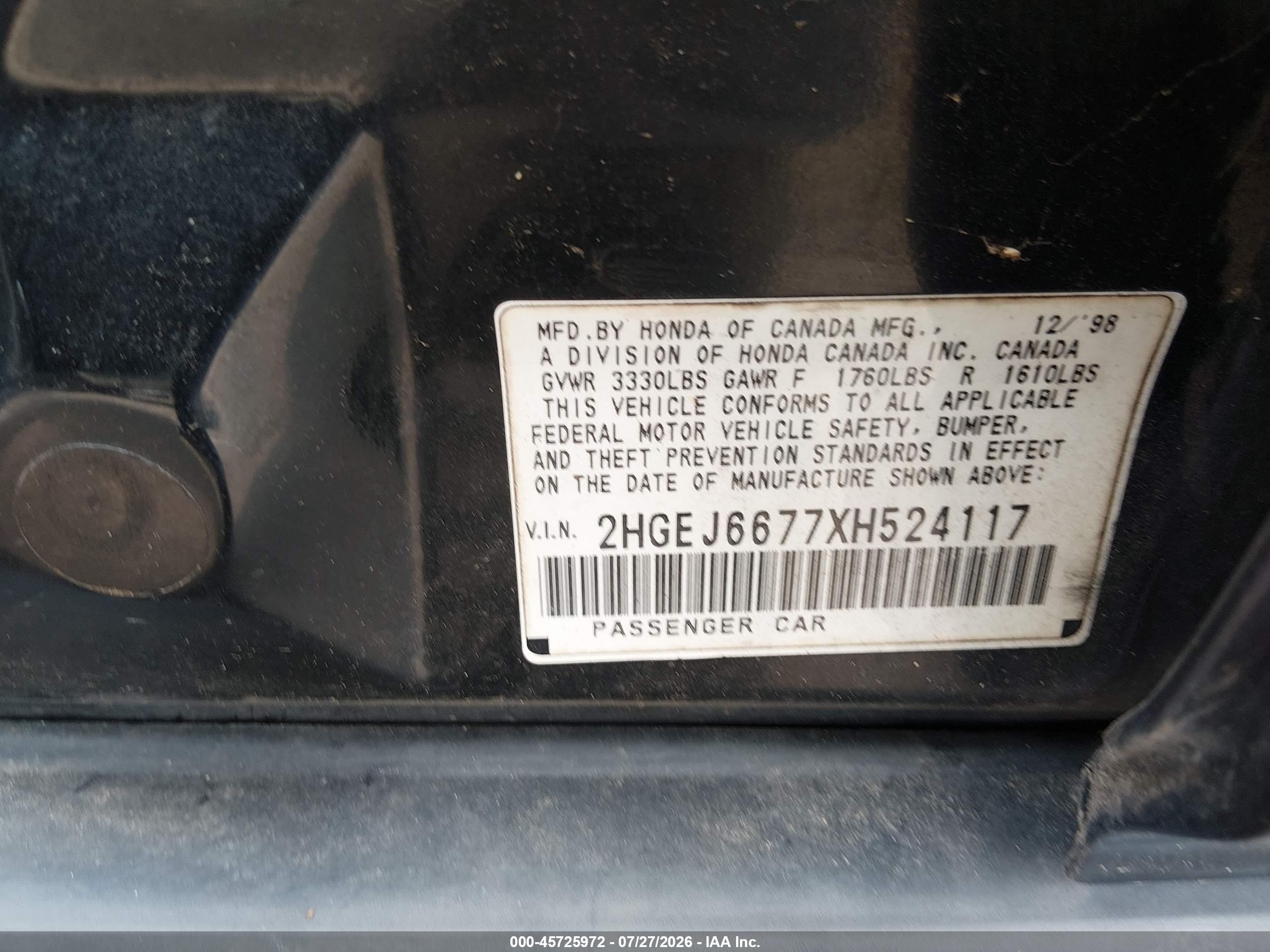 1999 Honda Civic Lx Black vin: 2HGEJ6677XH524117