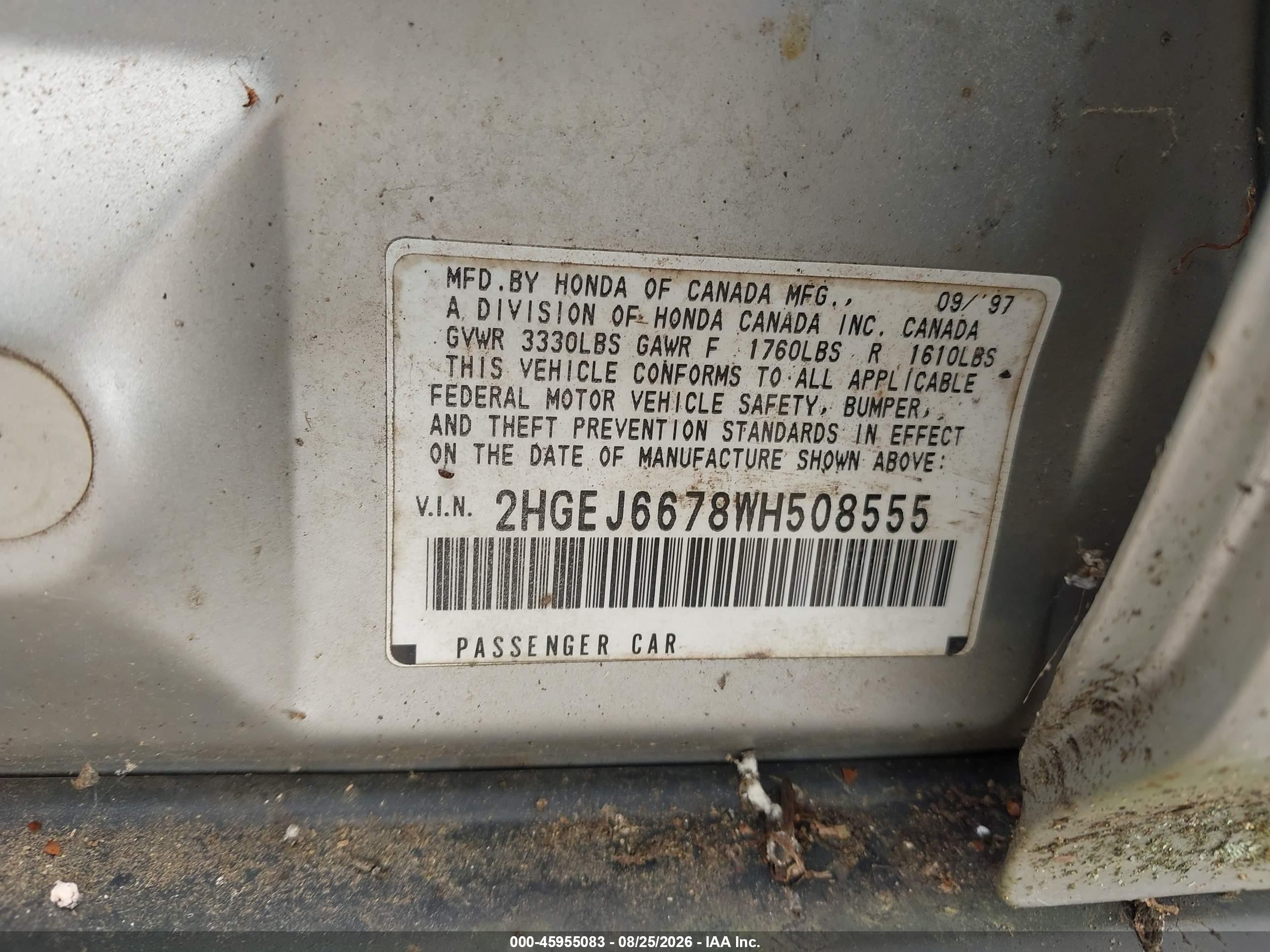 1998 Honda Civic Lx Silver vin: 2HGEJ6678WH508555