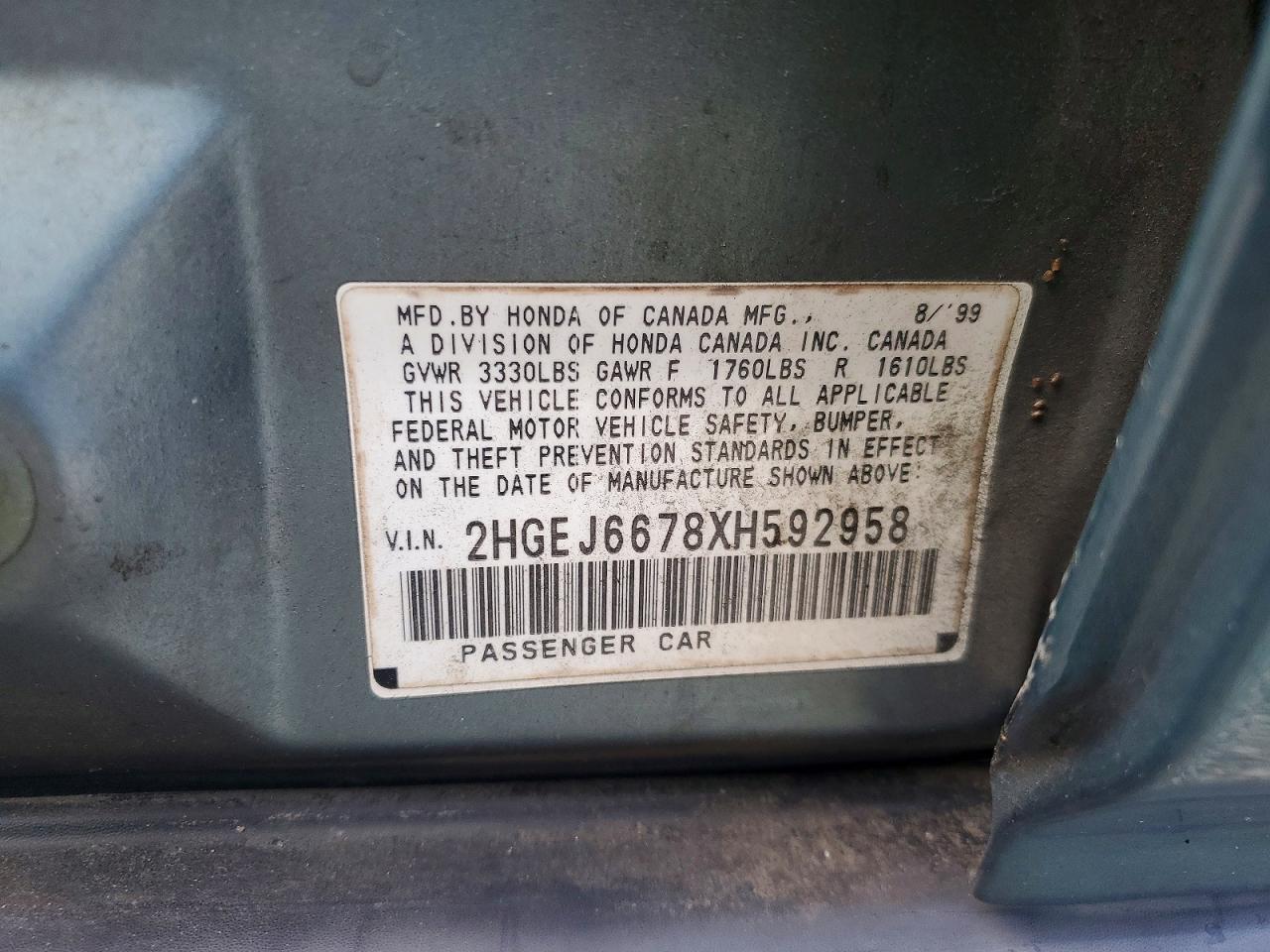 1999 Honda Civic Lx Green vin: 2HGEJ6678XH592958